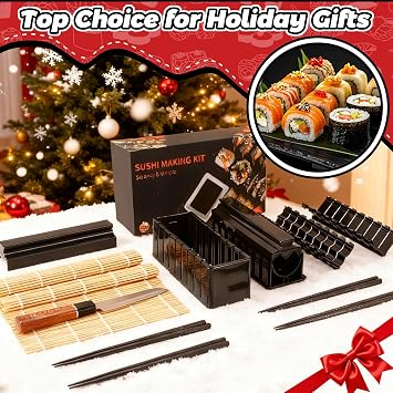 Sushi Making Kit Sushi Maker, 14 Pcs Sushi Kit for Beginners Sushi Roller Kit with Sushi Cutting Mold, Knife, Sushi Mats, Chopsticks(White)