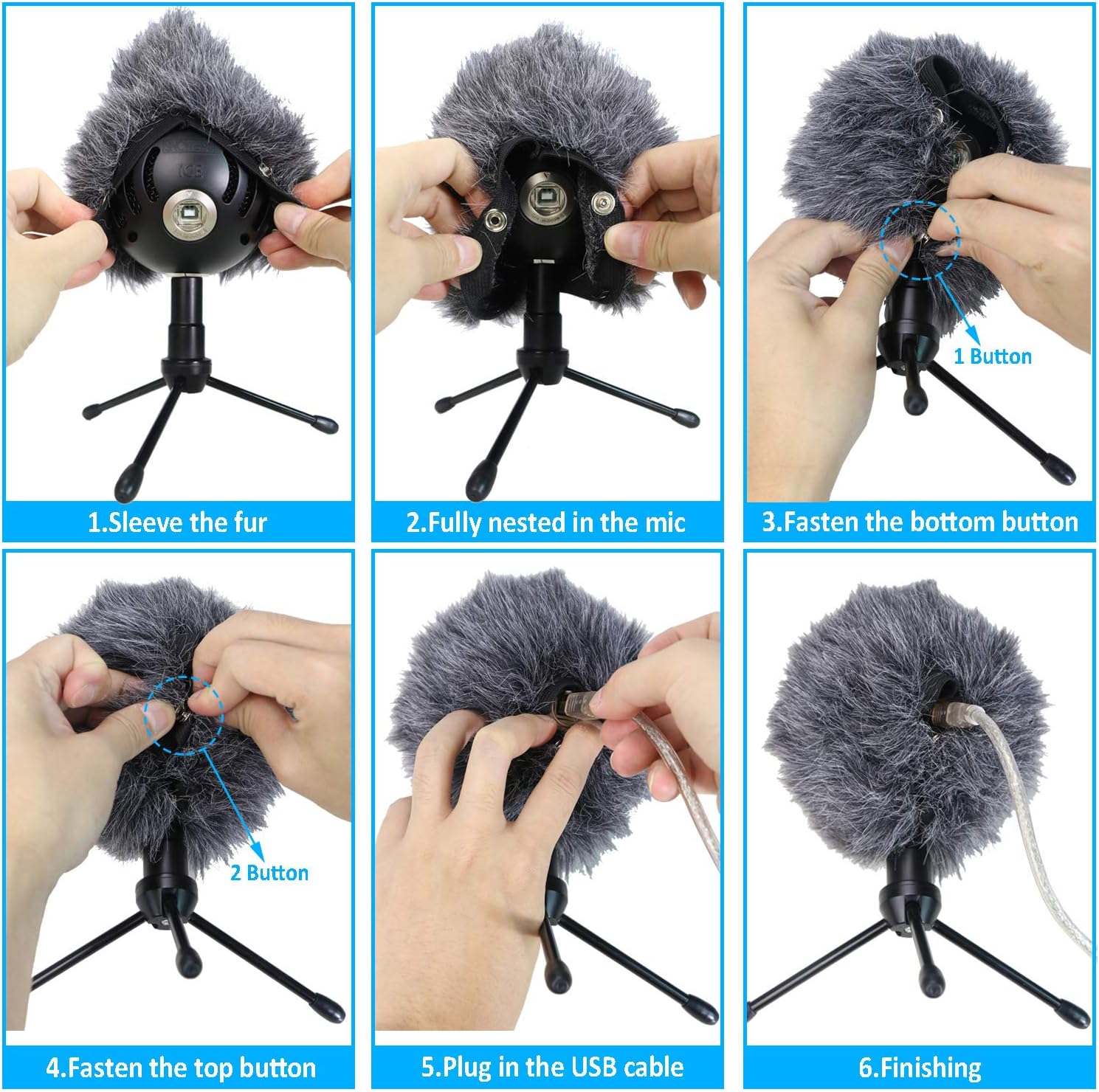 Blue Snowball Furry Windscreen Cover Muff - Professional Snowball ICE Mic Foam Wind Cover Windshield Pop Filter for Recordings, Broadcasting, Singing by Sunmon （Black） - Image 6