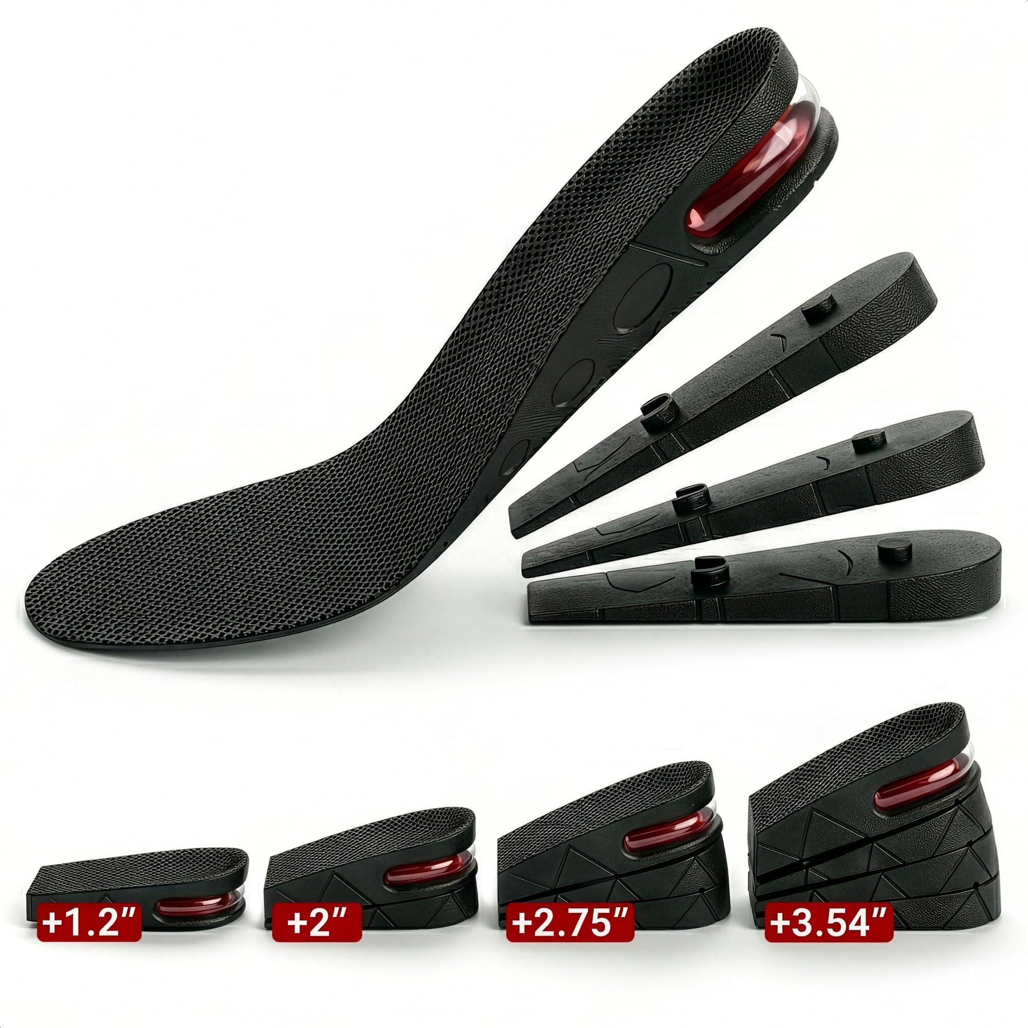 4-Layer Height Increase Insoles for Men and Women – Adjustable Height Boosters with PVC Layers Up to 3.54 Inches, Trim-to-Fit Comfort, Firm Fit for US Sizes 4.5–9 – Shoe Lifts Men for Event & Work Use