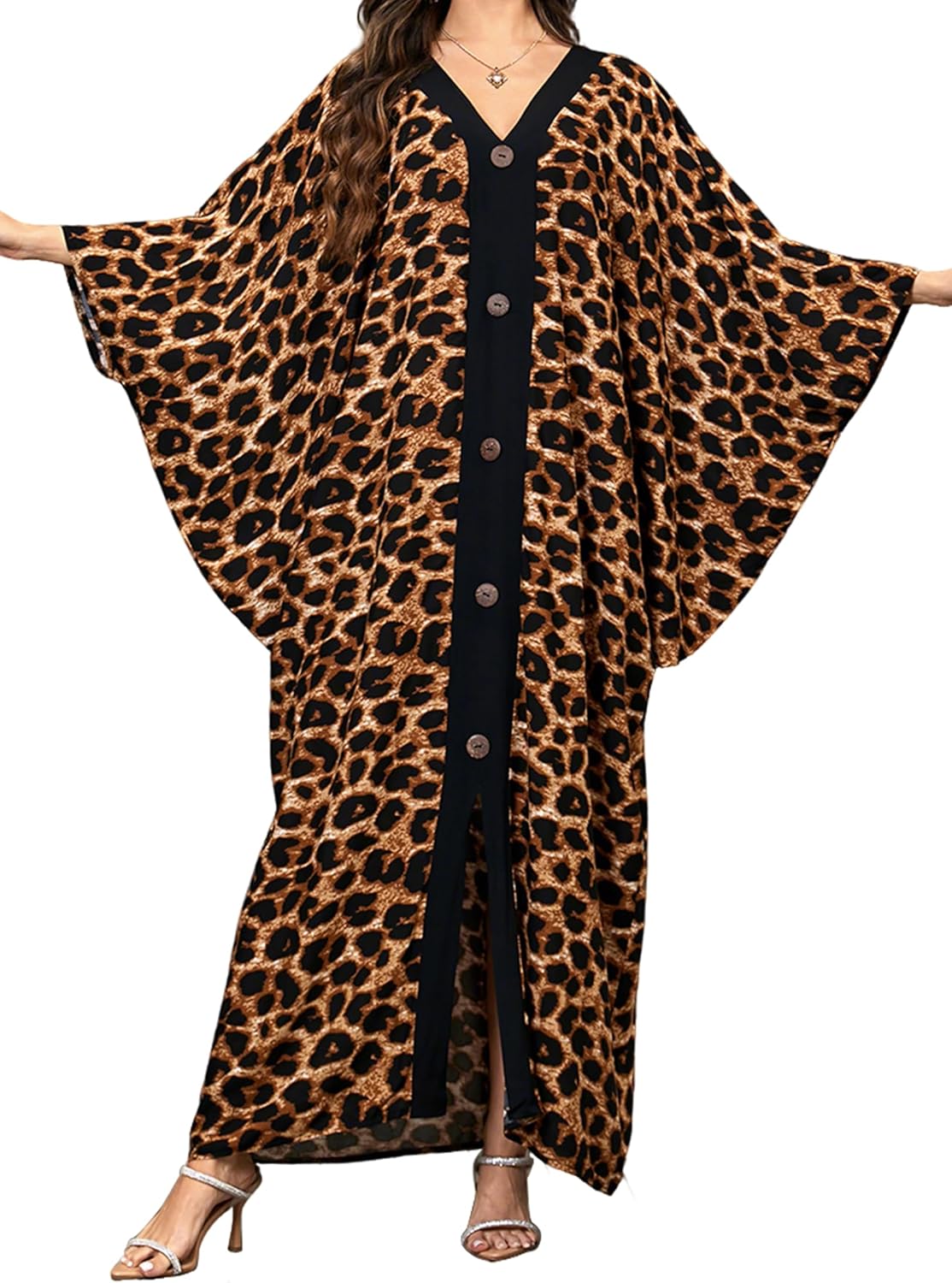 cthseie Caftans for Women Plus Size V-Neck Batwing Sleeve Kaftan Dress for Beach Swimwear Cover-Up Loungewear Mumu Dresses