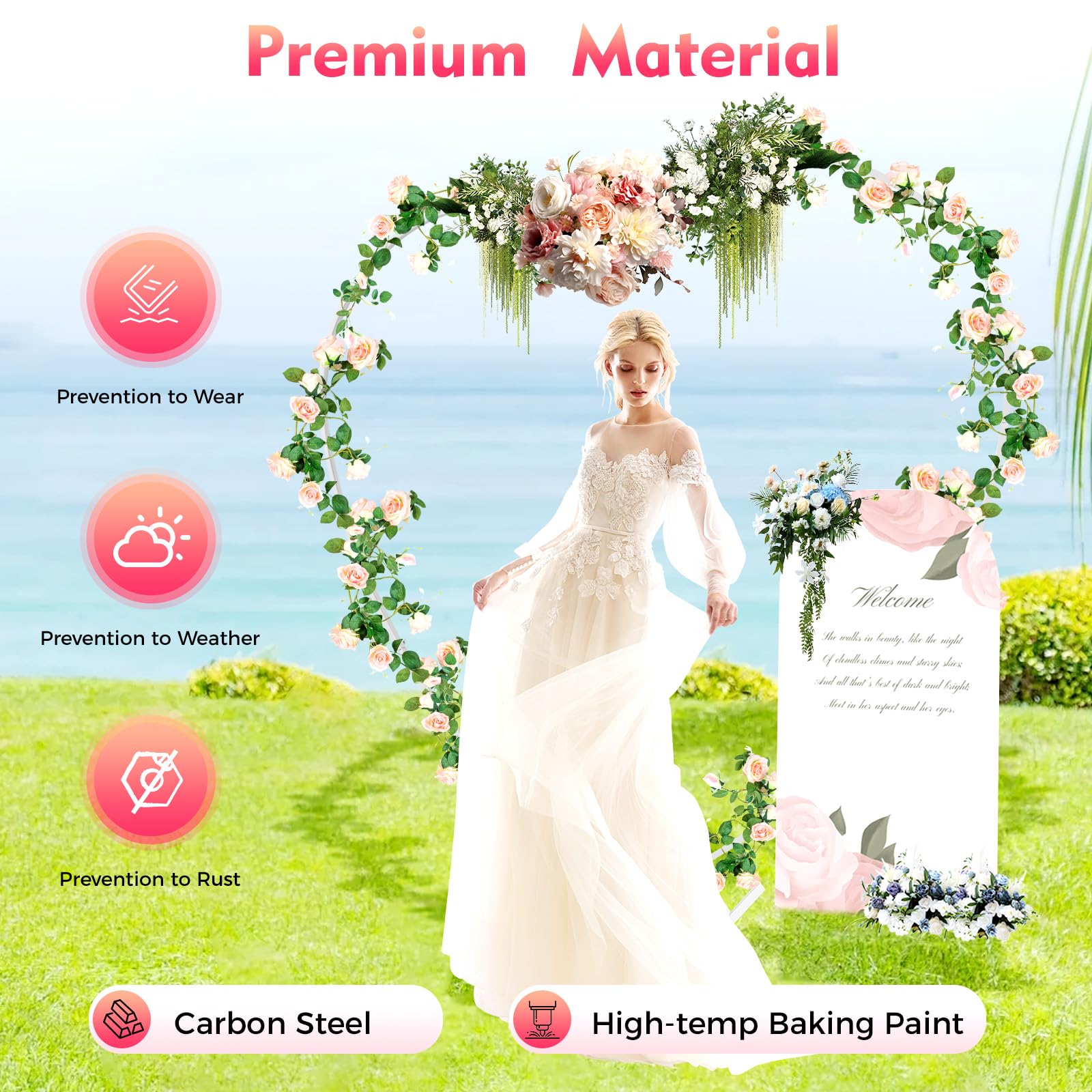 Herzbogen Hochzeit 2 x 2,1 m, Hochzeitsbogen Metall Freistehend, Weißer Trauungsbogen für Hochzeit, Ballonbogen Gestell, Deko Bogen für Geburtstag, Party, Garten & Fotohintergrund