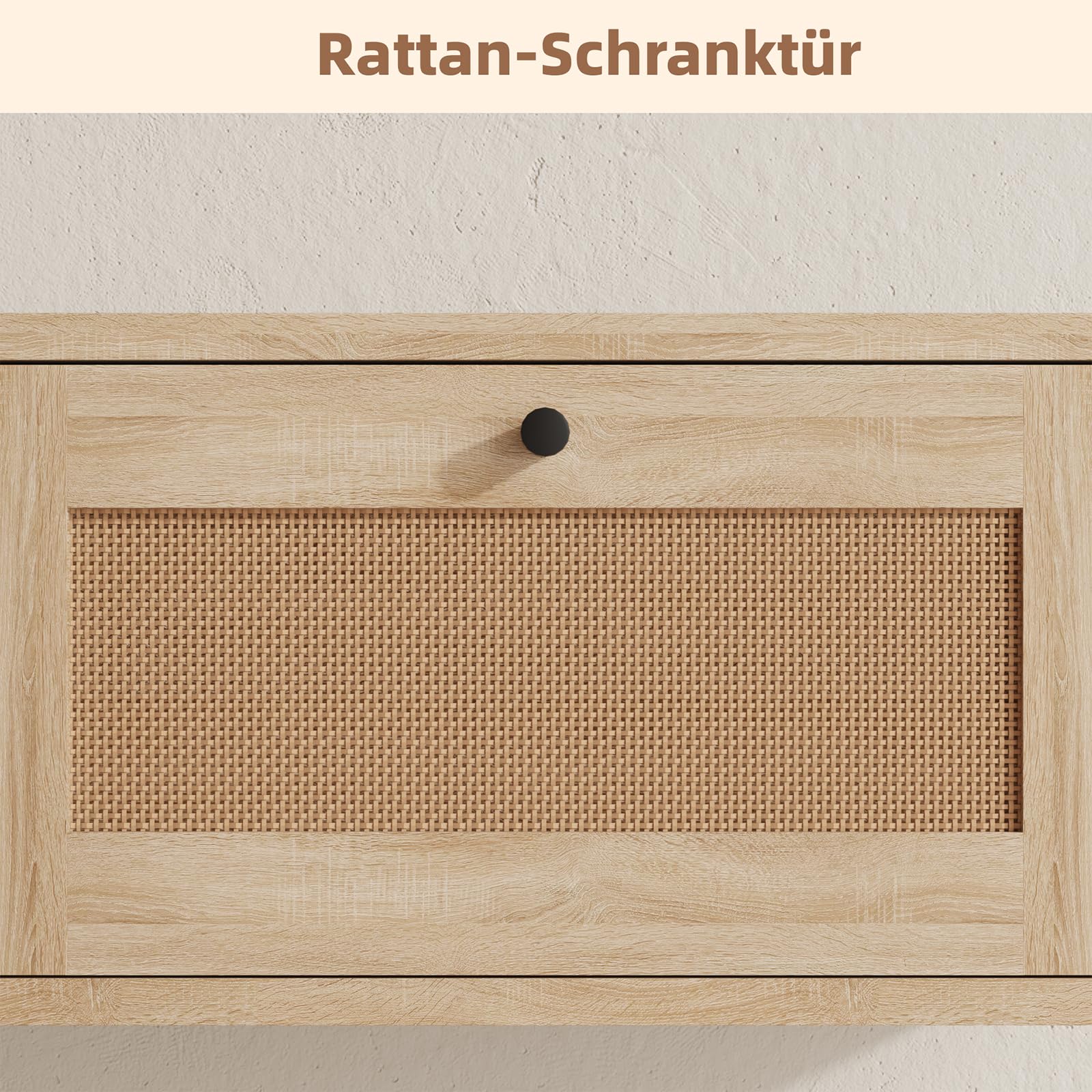 Mueble de TV Flotante 145 cm, Mueble TV Suspendido para Televisores de hasta 65 Pulgadas, Mesa para TV con Puertas de Ratán y Espacio Abierto de Almacenamiento para Salón, Roble Claro