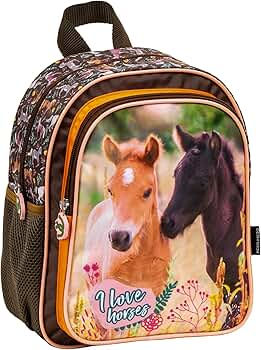 Ragusa-Trade Mochila Infantil Para Niños Y Niñas, Con Compartimento Principal Y Red Para Bebidas, Varios Diseños, Marrón Rosa Der24, 29 X 24 X 14 Cm