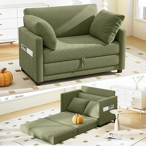 Sofá cama convertible de 51 pulgadas, sofá cama plegable 2 en 1, sofá biplaza para espacios pequeños, con 2 cojines, para apartamento, sala de estar