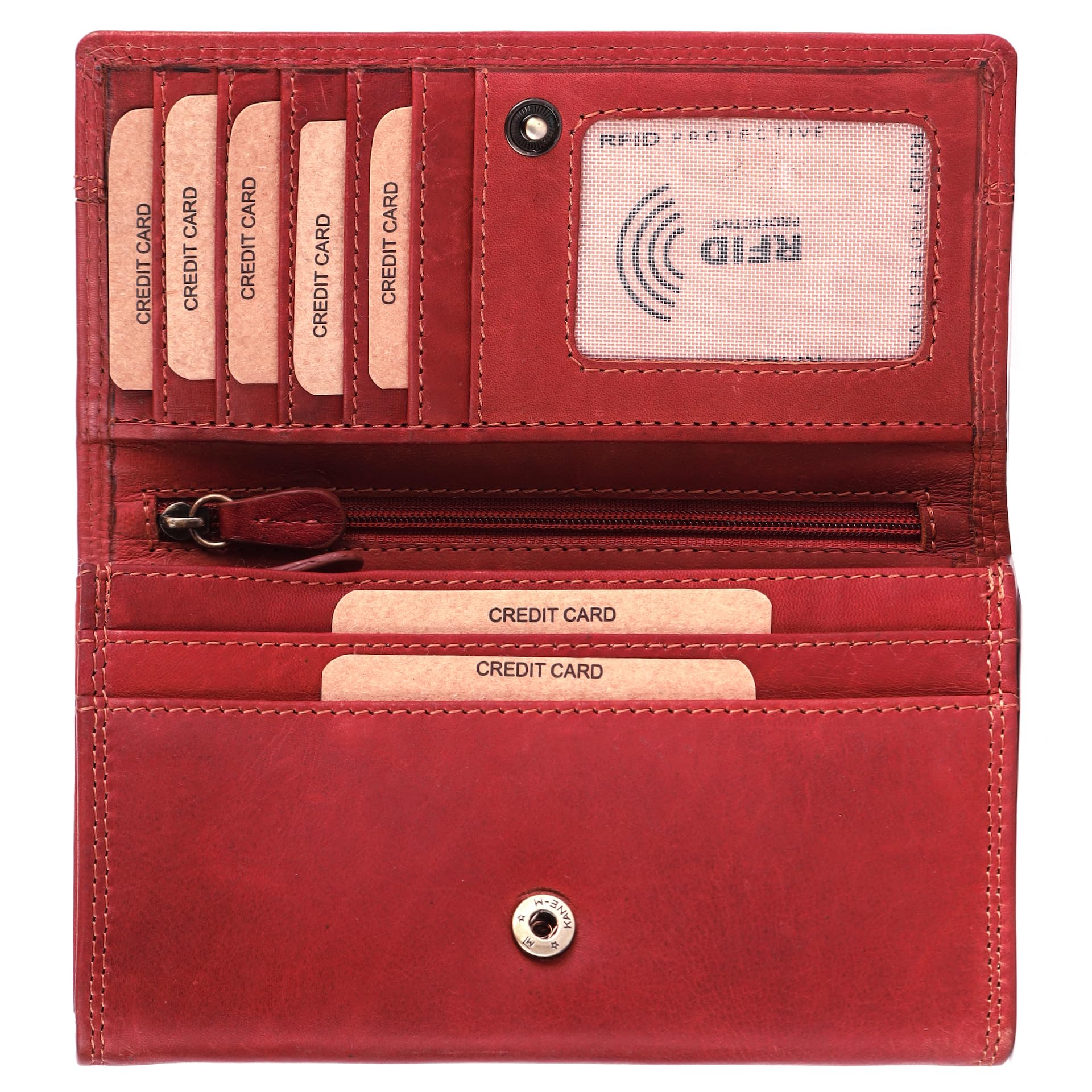 Benthill Portefeuille Femme Cuir - Haute qualité en Cuir véritable Femme Porte Monnaie avec Protection RFID - Femmes Long Porte Cartes INCL. boîte Cadeau, Color:Rouge