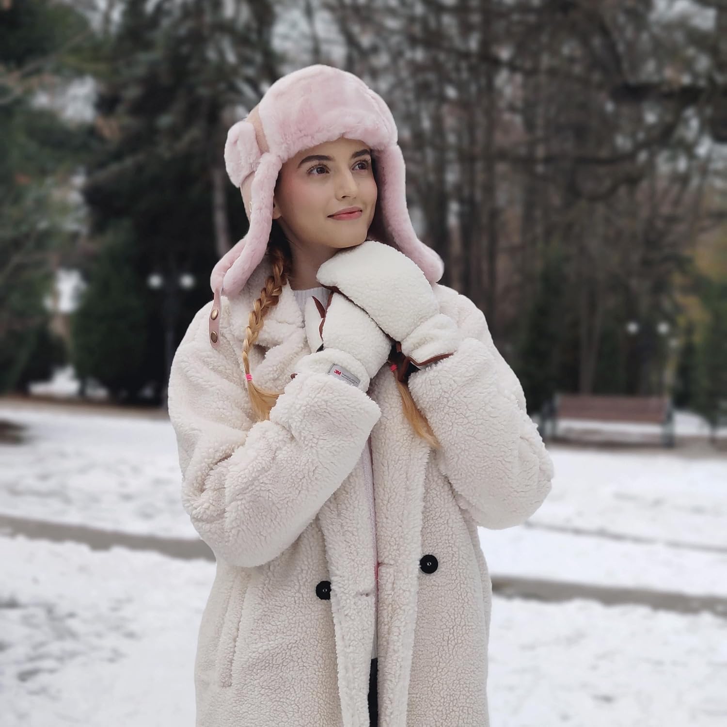 Harssidanzar Women's Sherpa Mitten Genuine Suede Outdoor Mitt Winter For Thermal Lined With Finger Liners SL020US - Image 6