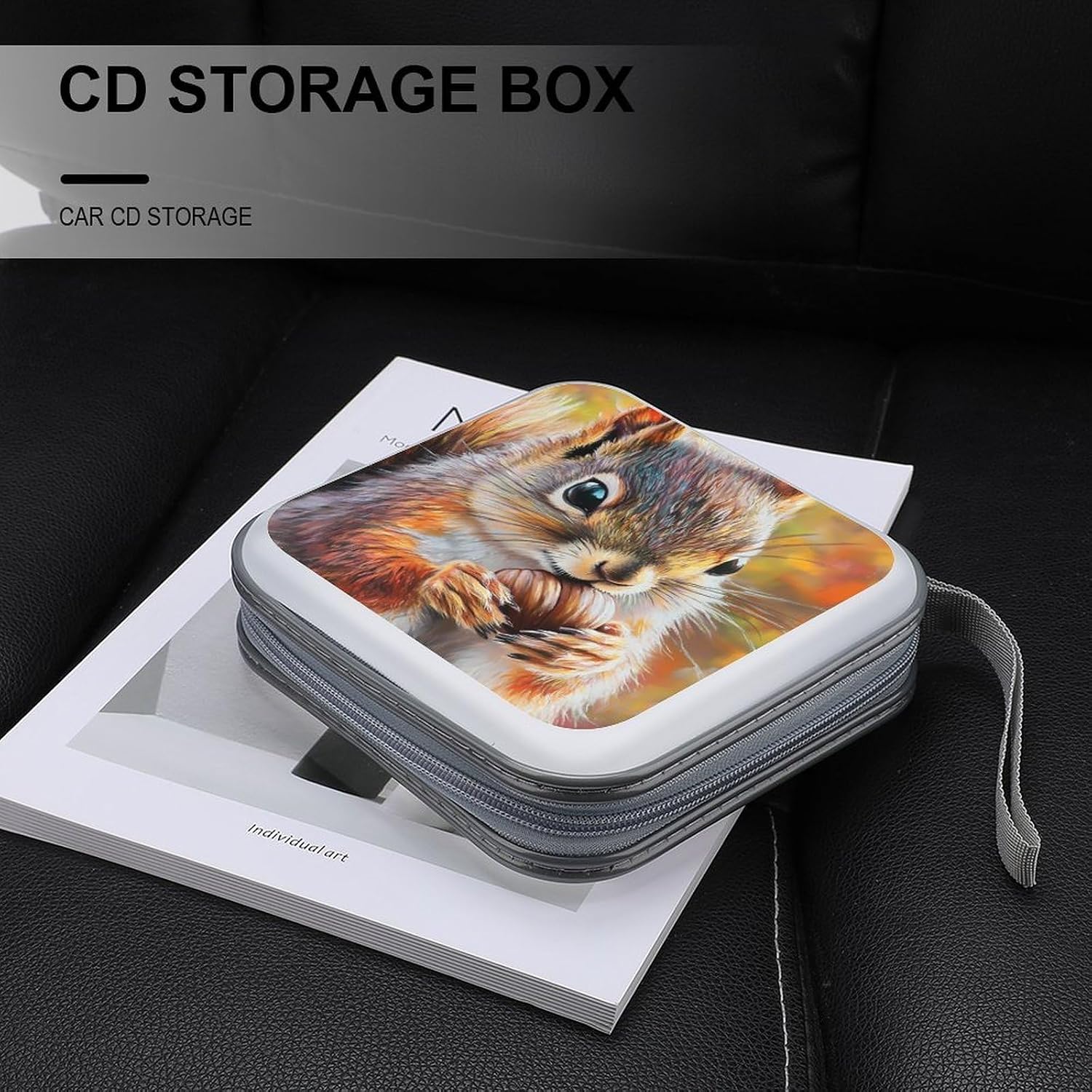 Squirrel Vintage Oil Painting CD Case DVD Storage Holder Binder 40 Capacity | protective,hard case,protable loop,travel car use,zippered closure