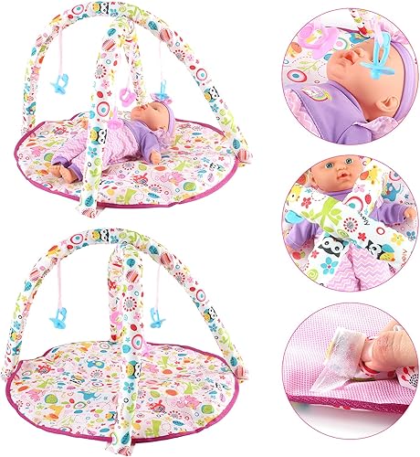 Miniatura 3 de deAO Cochecito de bebé para niños, juego de rol con una variedad de juguetes de alimentación y tapete de juego, cuna de viaje, cochecito y bolsa de