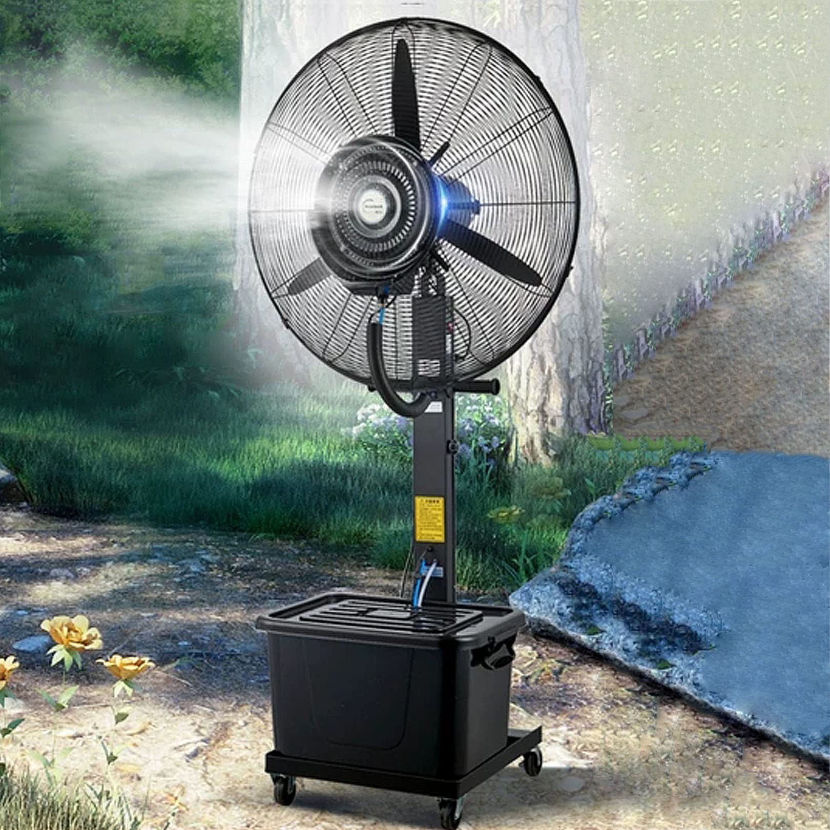 asdchZen 90°Oscillating Pedestal Misting Fan, 3 Speeds, 42L Water Tank, For Outdoor Restaurant Patio Cooling,One Color-Fan blade650mm