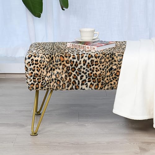 Miniatura 114 de Banco otomano rectangular largo de vaca de piel sintética para entrada, reposapiés suave y peludo, 46 x 16 x 17 pulgadas, banco de asiento