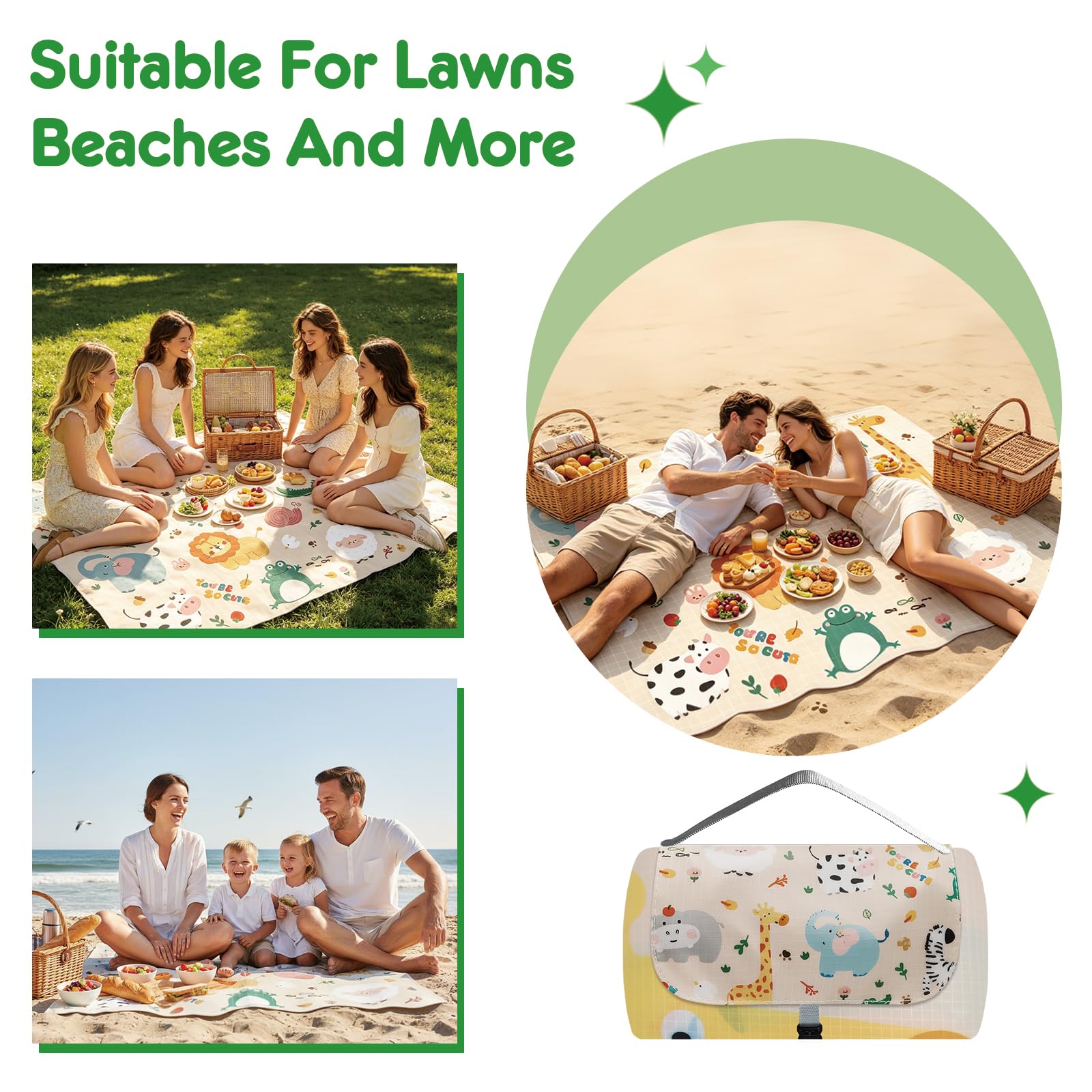 Coperta Picnic Impermeabile 150×210 cm Telo Portatile Pieghevole per Campeggio Spiaggia Giardino