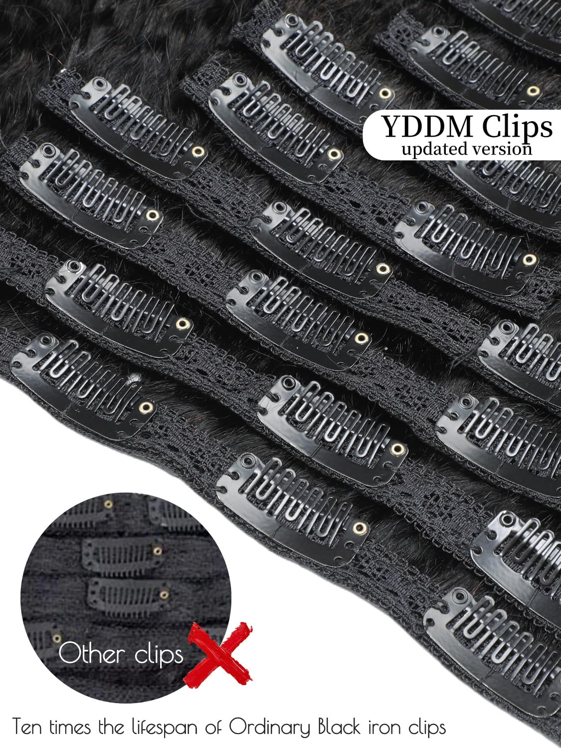 YDDM Kinky Straight Extensiones de Clip de Pelo Natural 22 Inch 120g 8Piezas 20 Clips Extensiones de Clip Natural Remy Cabello Humano Extensiones