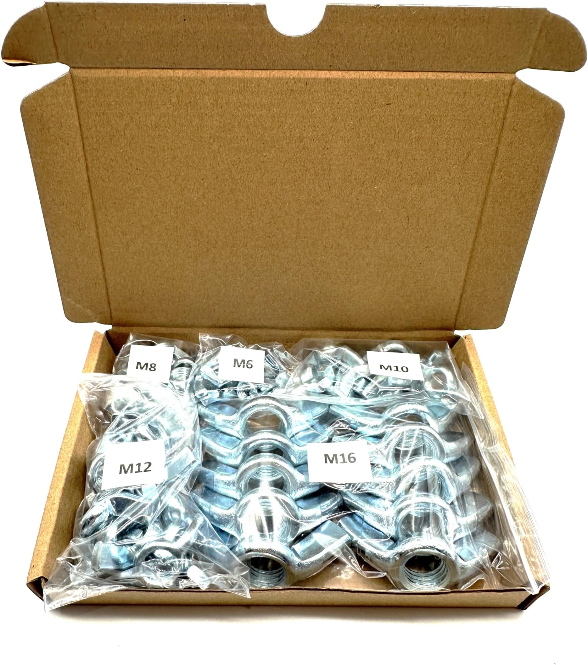 50Pcs Wing Nut Assortment Box | M6, M8, M10, M12, M16 | Box of Butterfly Nuts
