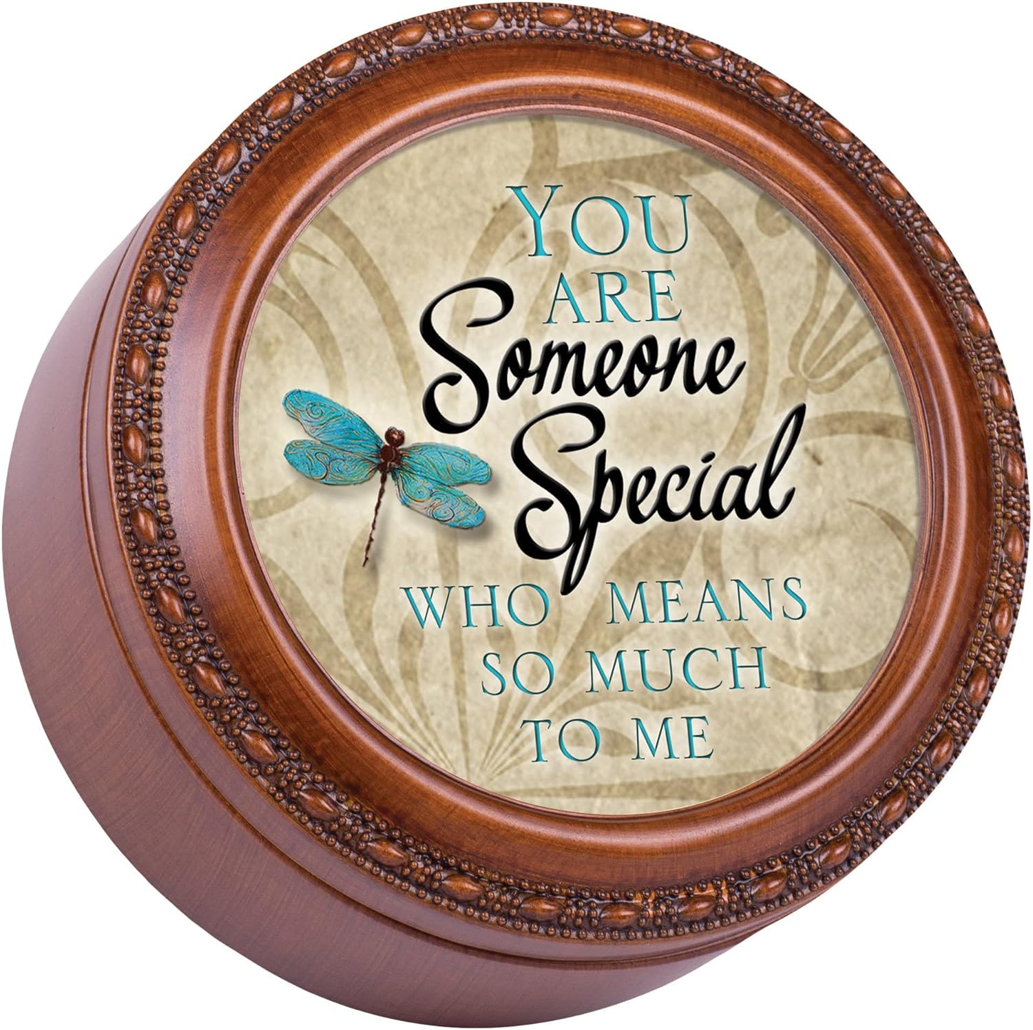 Cottage Garden You are Someone Special Woodgrain Rope Trim Round Jewelry Music Box Plays What Friends are for