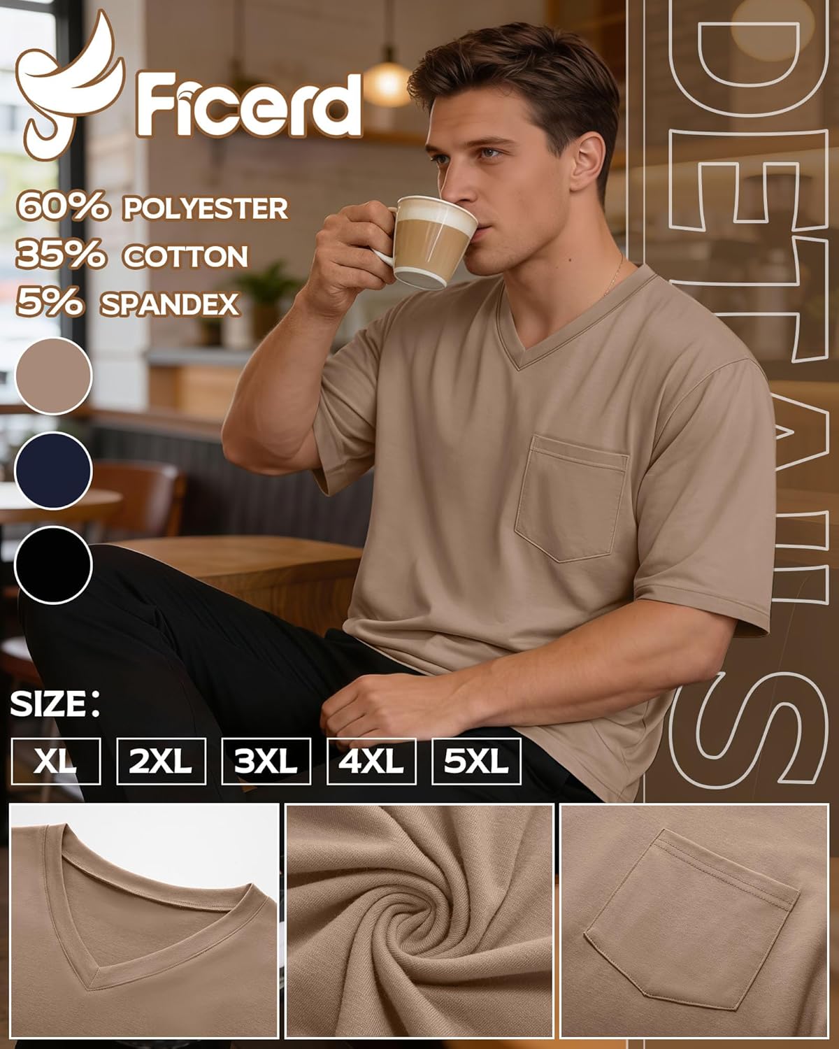 Ficerd 3 Pack Big and Tall Men's V Neck T Shirts Short Sleeve Plus Size Tees Loose Casual Basic Oversized Tops with Pocket - Image 4