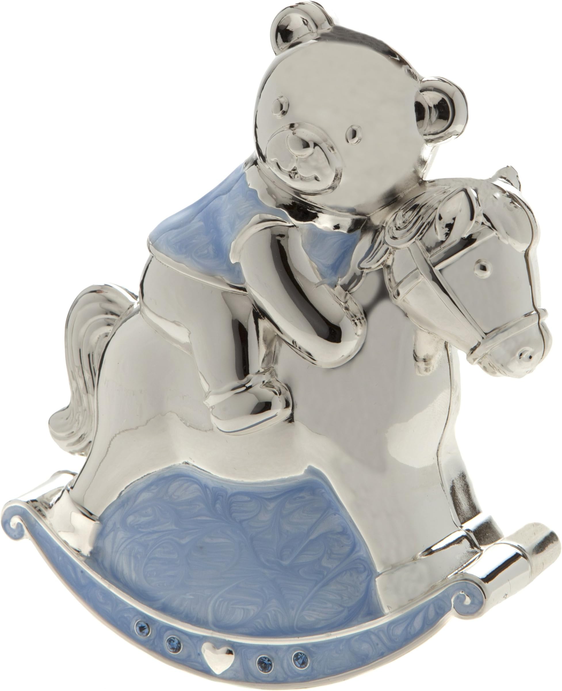 Silver Plated Boy and Girl Rocking Horse Money Box (Blue)