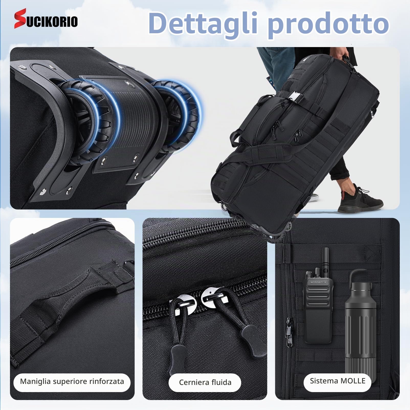 Borsone da Viaggio Con Ruote, Impermeabile 3 In 1 Militare Zaino da Viaggio Aereo Bagaglio a Mano con Lucchetto Combinazione 3 Cifre Grande 85L XL Trekking Borsa da Viaggio Unisex Weekender
