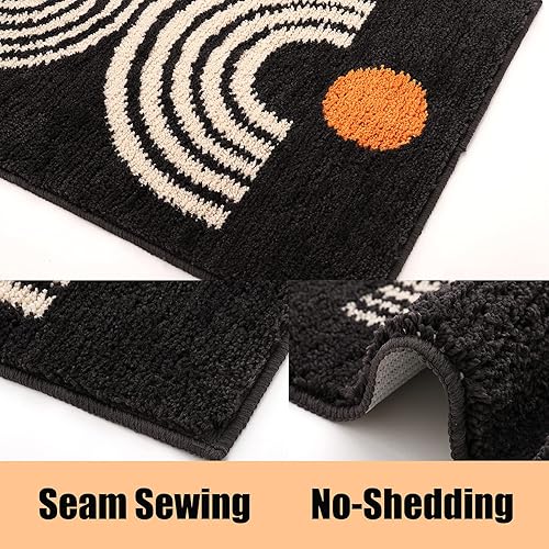 Miniatura 51 de Tapetes de baño bohemios, antideslizantes, abstractos, de microfibra, bonitos, color negro, lavable para tubo, lavabo, inodoro