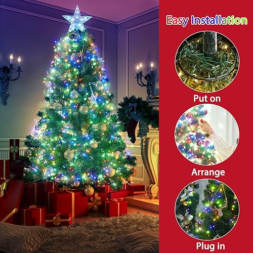 Miniatura 2 de Luces de árbol de Navidad, 7 pies, 640 luces LED en racimo con 8 modos y temporizador, 8 cadenas de luces de hadas con control remoto, luces de