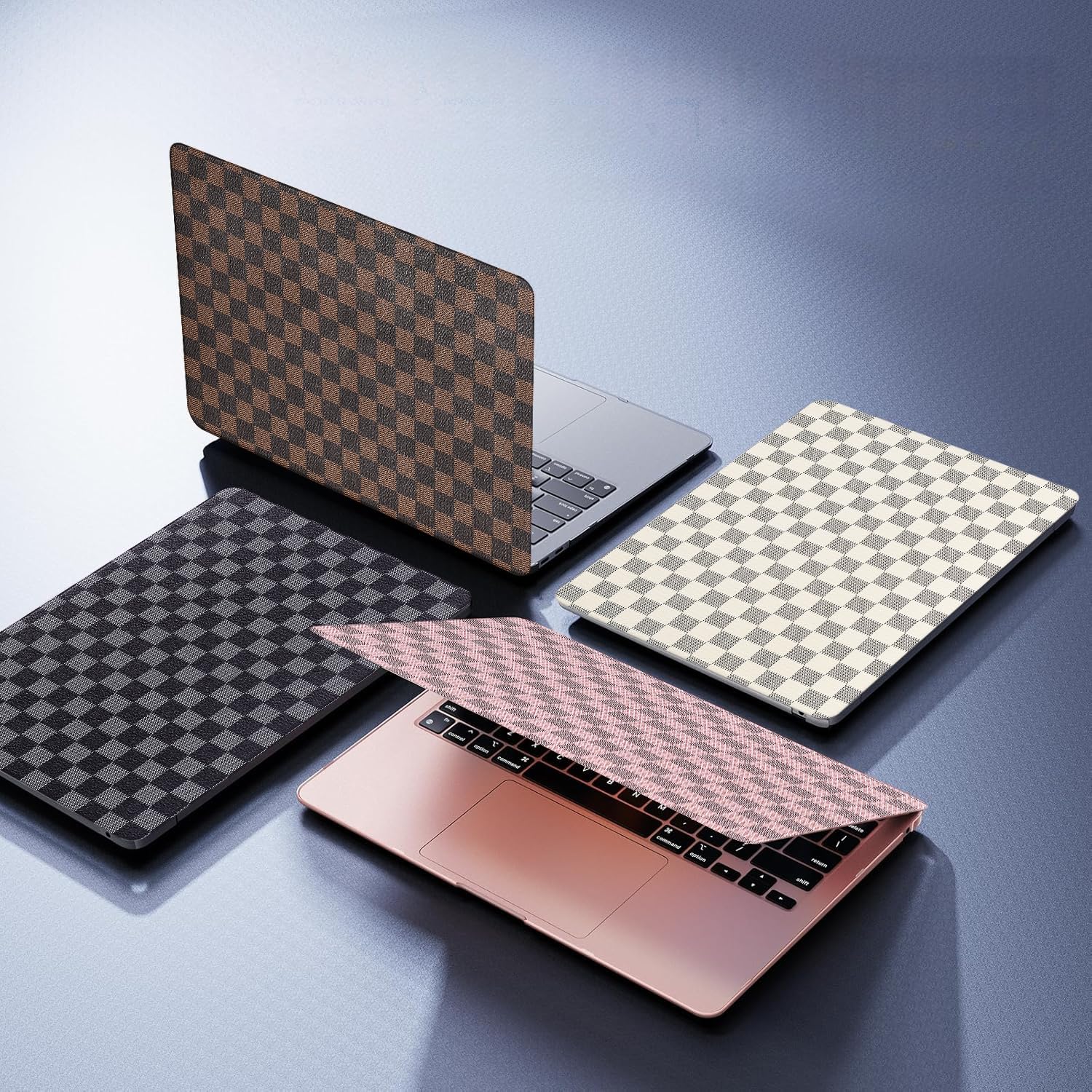 Funda a cuadros para MacBook Air de 15 pulgadas 2025 2024 2023 M4 A3241 M3 A3114 M2 A2941, elegante diseño de cuadrícula de ajedrez texturizado, funda rígida de piel sintética y cubierta para teclado