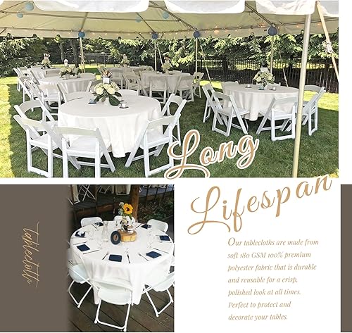 Miniatura 721 de Paquete de 8 manteles redondos blancos de 90 pulgadas, manteles redondos de poliéster lavables para mesa de tela decorativa resistente a