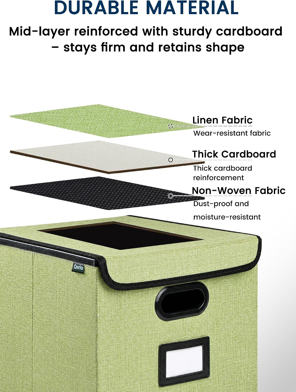 Qerlei File Organizer Boxes with Lids,Collapsible File Folder Organizer with Plastic Slide,Collapsible Filing & Storage Boxes for Office/Decor/Home (Green, 2 Pack) image 3