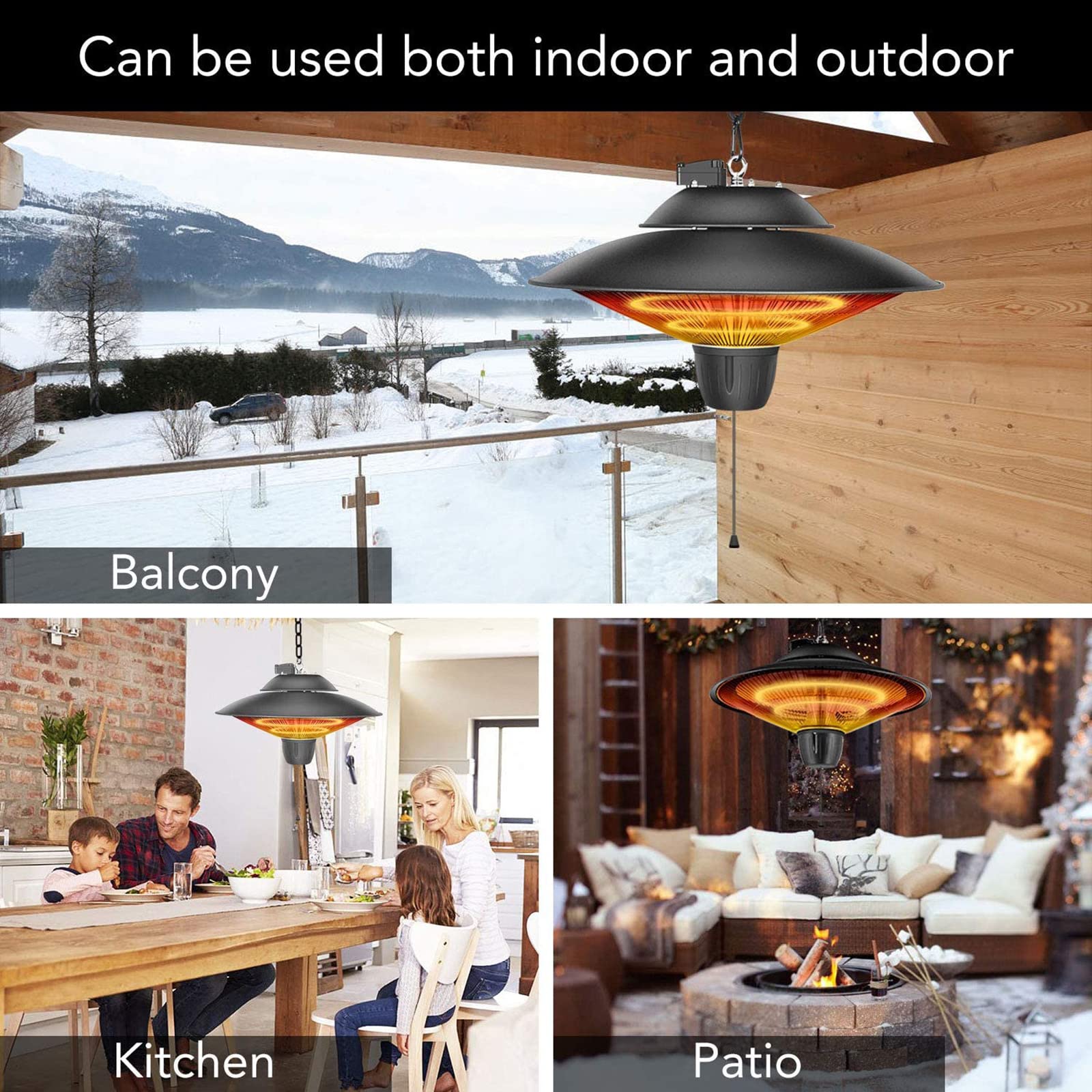 Calentador De Patio Para Uso Exterior Calentador De Techo Calefacción De Tubo Halógeno Para Balcón 2 Modos Ajustables (750/2000 W) Para Balcón Calentador De Patio Impermeable,Negro