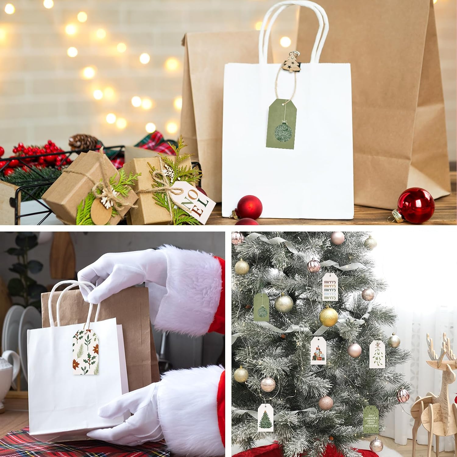 Waline 120 Mixed Xmas Tree Nutcracker Hanging Name Tags with Hemp Rope Green Merry Label Tags for Party Favor Decor Supplies, 12 Designs