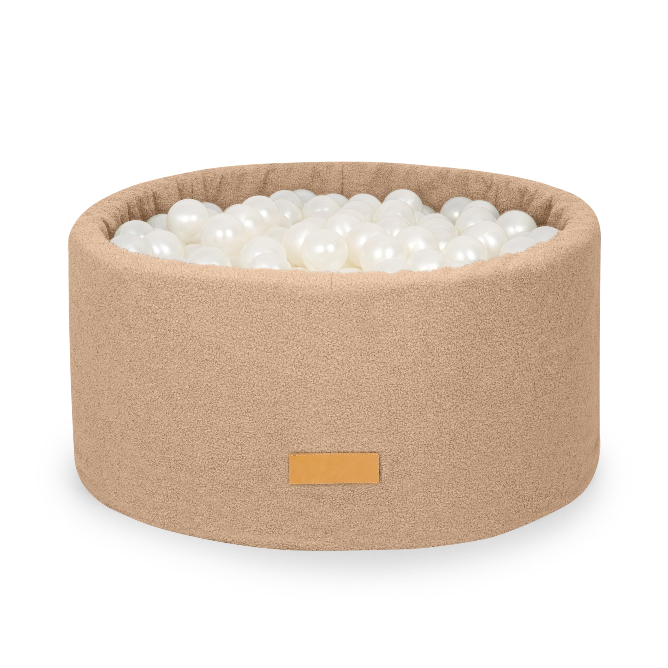Flumi Personalisierte Bällebad Baby ab 1 Jahr - Bällepool Kinder 90x40cm mit 200 Bällebad Bälle ∅ 7cm in EU hergestellt - Oeko-TEX und CE-Zertifiziert - (Dunkelbeige Teddy)