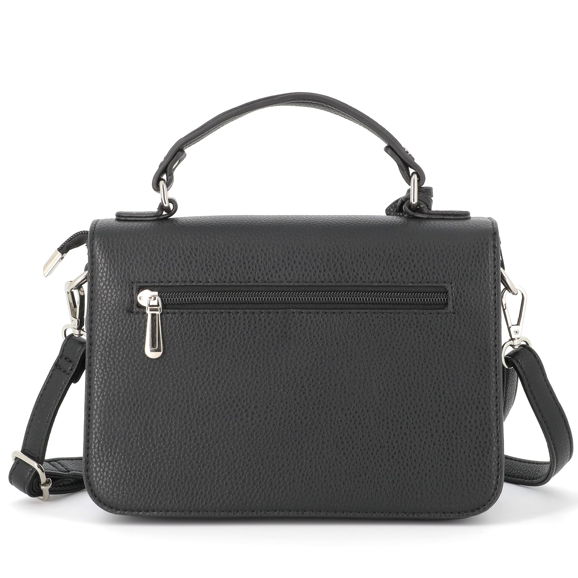 FLORA CO PARIS Sac A Main avec Bandoulière pour Femme - Sacoche A Tourniquet en Similicuir Grainé - Besace Cartable Ville Taille Moyen - Elégant Tendance