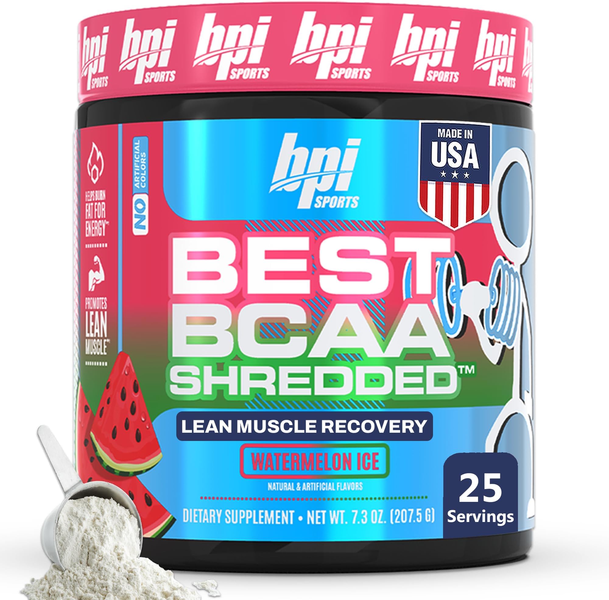 Best BCAA Shredded - Caffeine Free Thermogenic Recovery Drink, Lean Muscle Building BCAA Powder For Women and Men, Preworkout BCAAs Amino Acids Drink- Watermelon ICE - 25 Servings