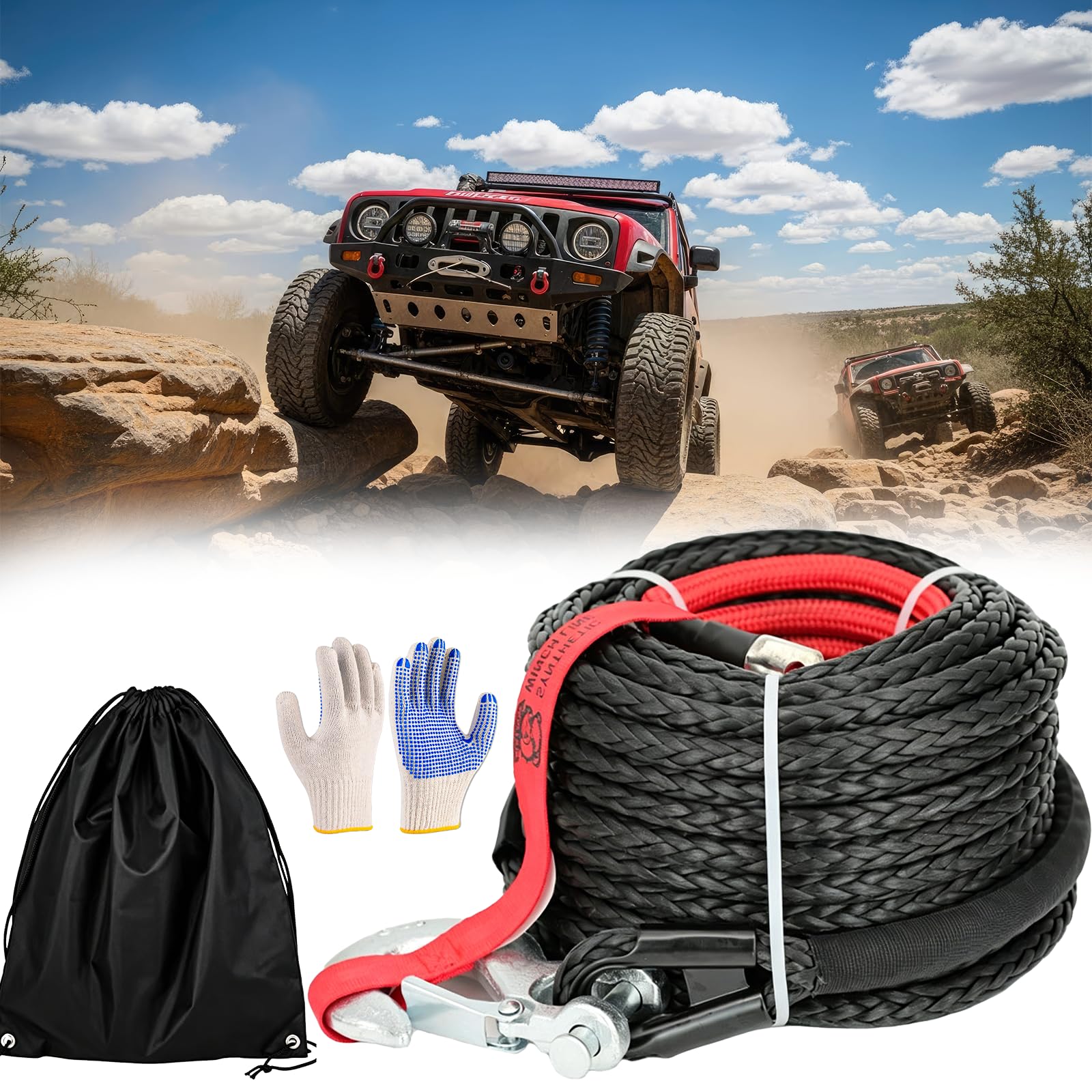 Abschleppseil 15 m für Auto und SUV, Nylon Berge Seil mit U-Haken,