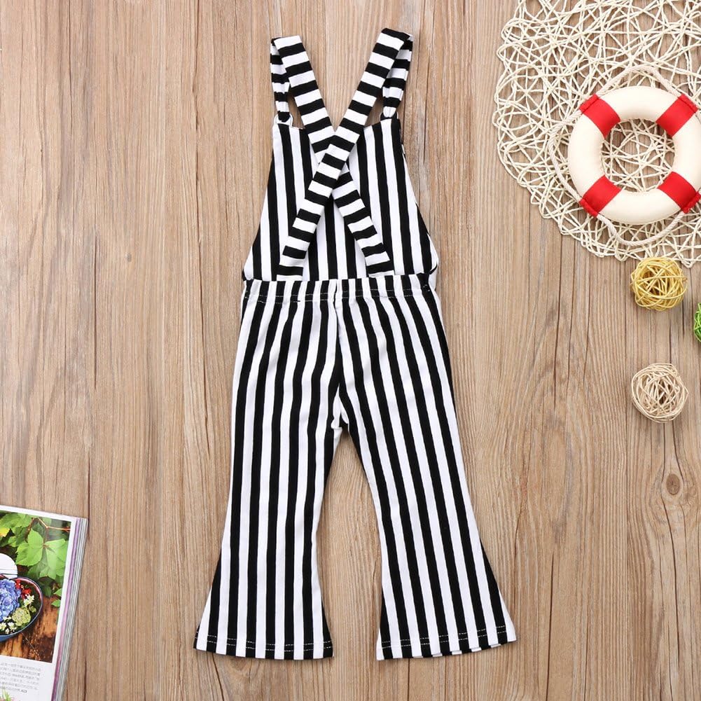 Toddler Kids Baby Girl Stripes Bell-Bottom Jumpsuit Romper Overalls Pants Outfits - Image 2