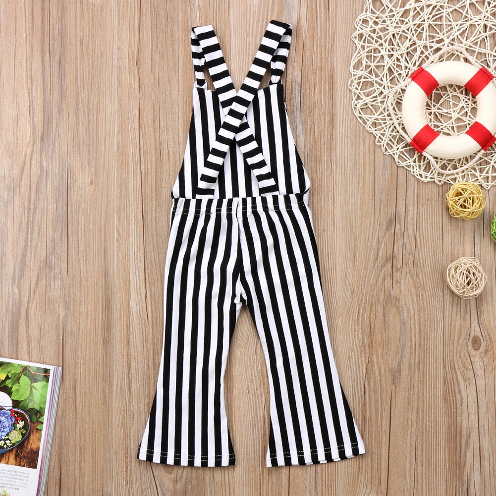 ZAXARRA Toddler Baby Girl Stripes Bell-Bottom Jumpsuit Romper Overalls Long Pants Outfits (1-2 Years, Black)