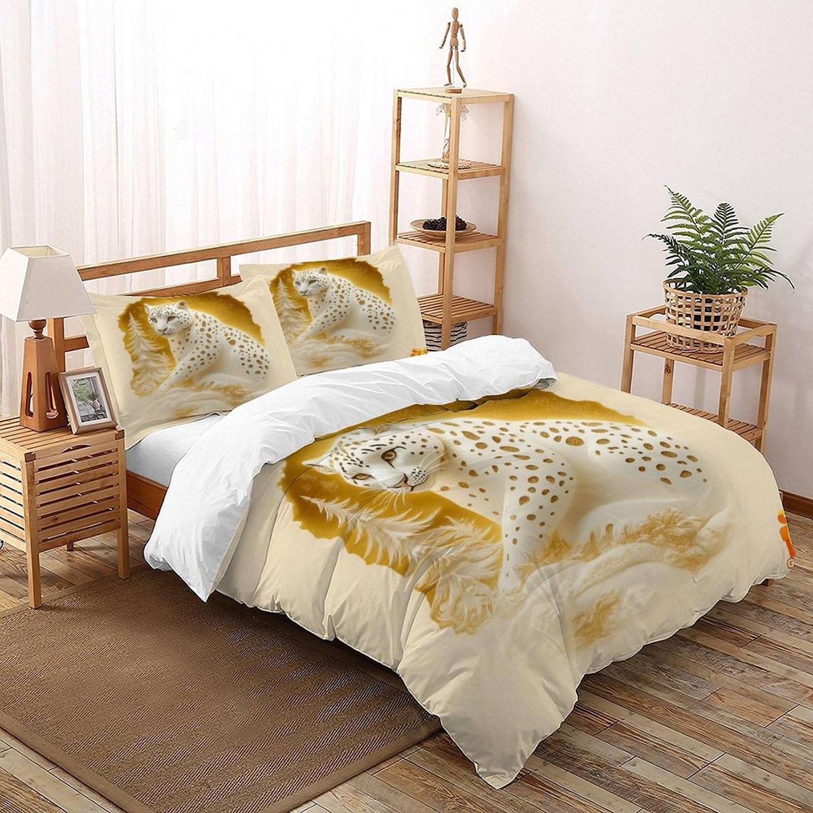 Housse de couette léopard des neiges 260x220cm parure de lit faune sauvage