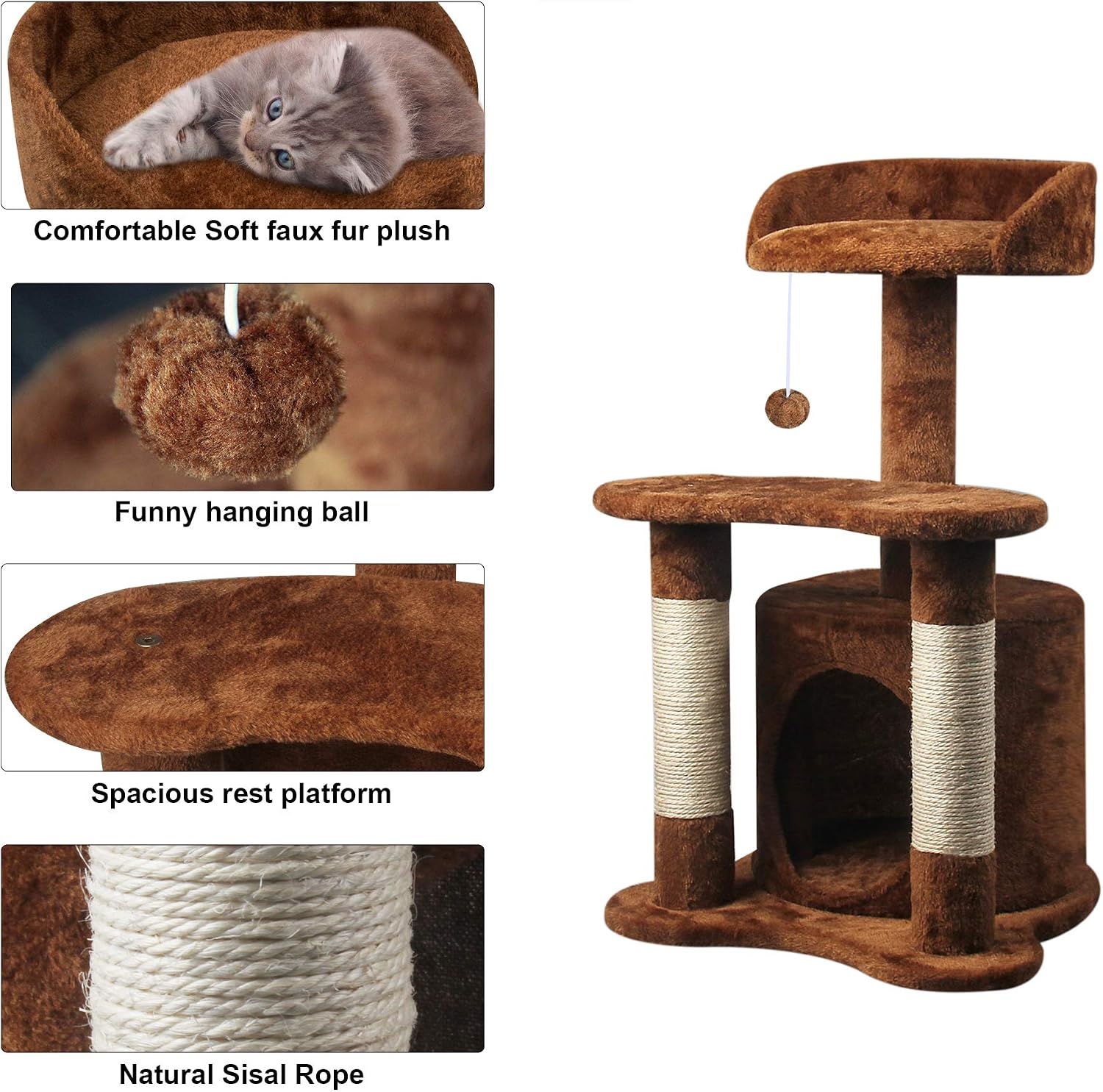 67i Cat Tree with Scratching Posts with Natural Sisal Scratching Posts Cozy Plush Condos Large Platform Sisal Posts Tree Cat Activity Tree