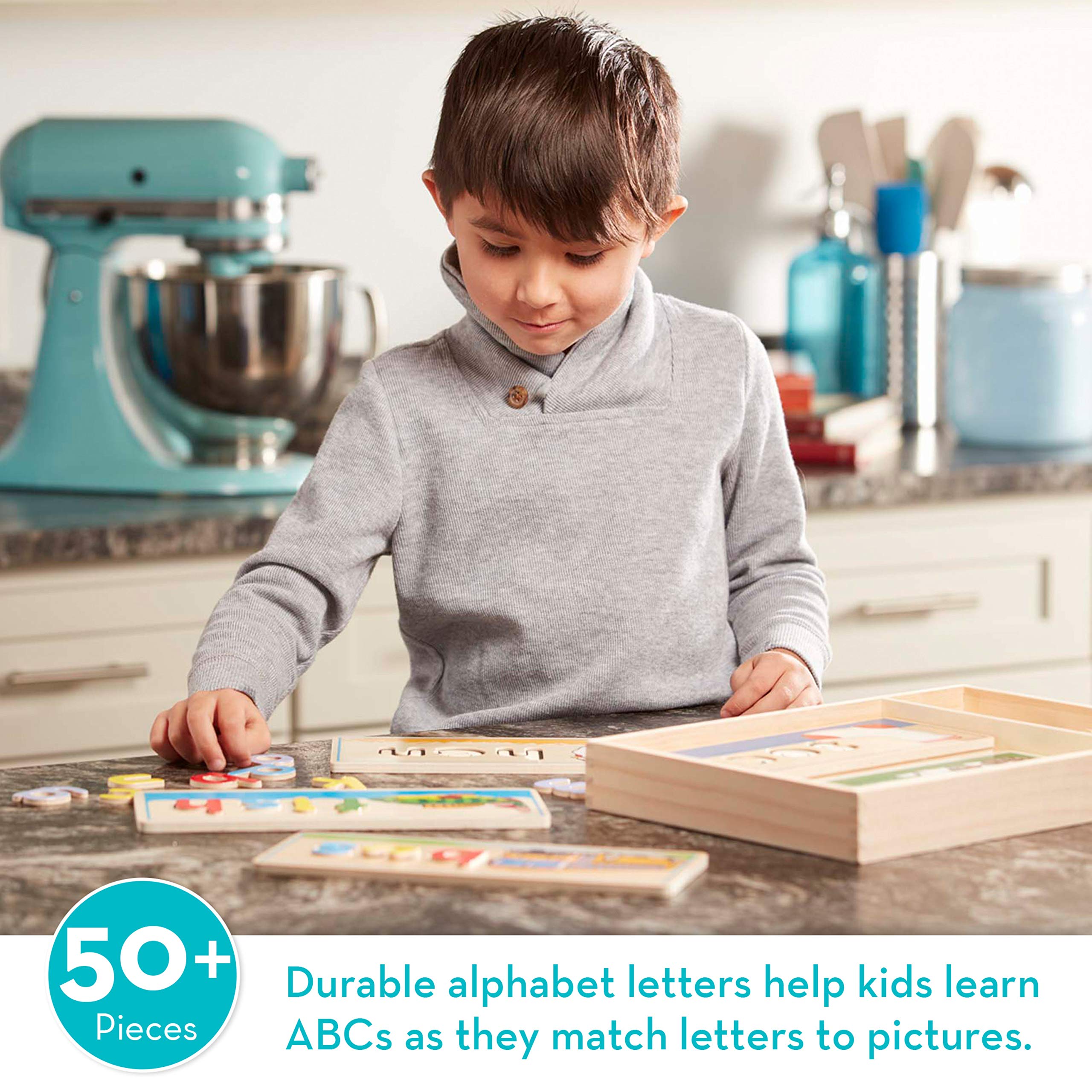 Melissa & Doug See & Spell Wooden Educational Toy With 8 Double-Sided Spelling Boards and 64 Letters