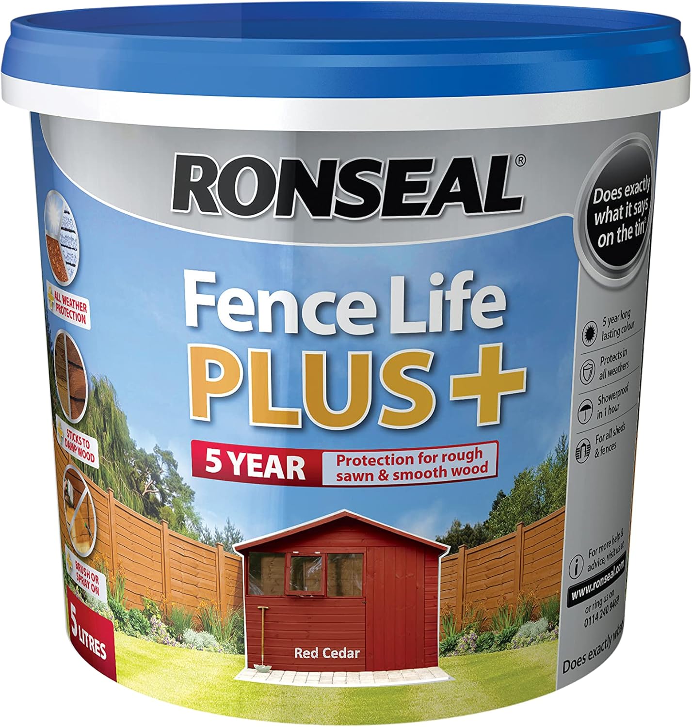 Ronseal RSLFLPPRC5L 5 Litre Fence Life Plus Paint Red Cedar Amazon