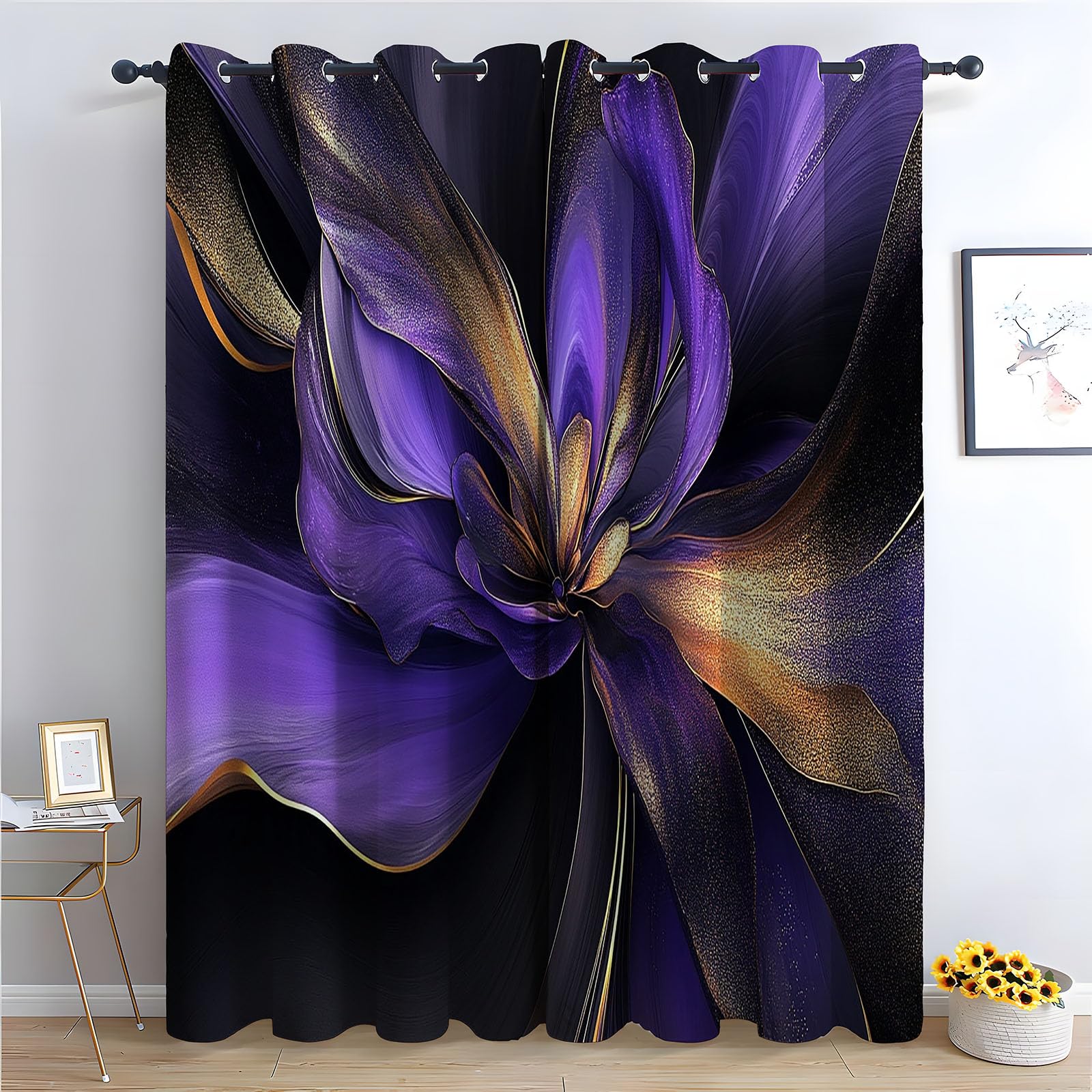 WIKEO Floral Curtains for Living Room Abstract Modern Floral Botanical Blackout Curtain,Thermal Insulated Long Farmhouse Print Decorative Grommet Drapes, 2 Panels-52 W x 96" L (Pack of 2)