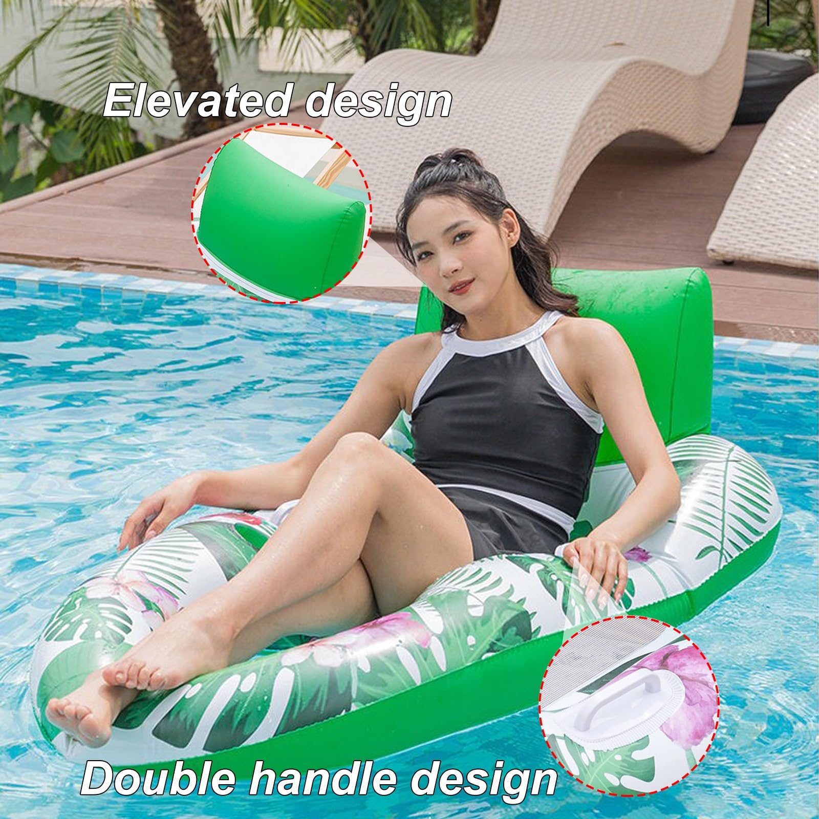 Matelas Gonflable Piscine, Transat Gonflable | Avec Porte-gobelet et Dossier Ergonomique, Fond en Filet, pour une Fête sur la Plage