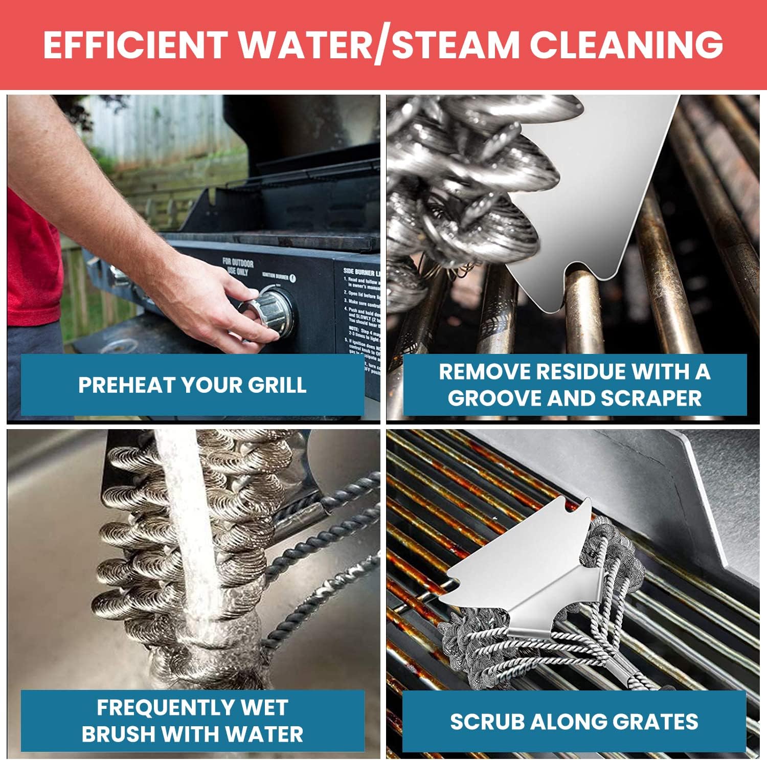 Fuego Grill Brush and Scraper Bristle Free - 17” Safe BBQ Brush for Gas/Charcoal/Weber Grills - Stainless Steel Triple Helix Grill Cleaner - Quality Grill Accessories for Dad
