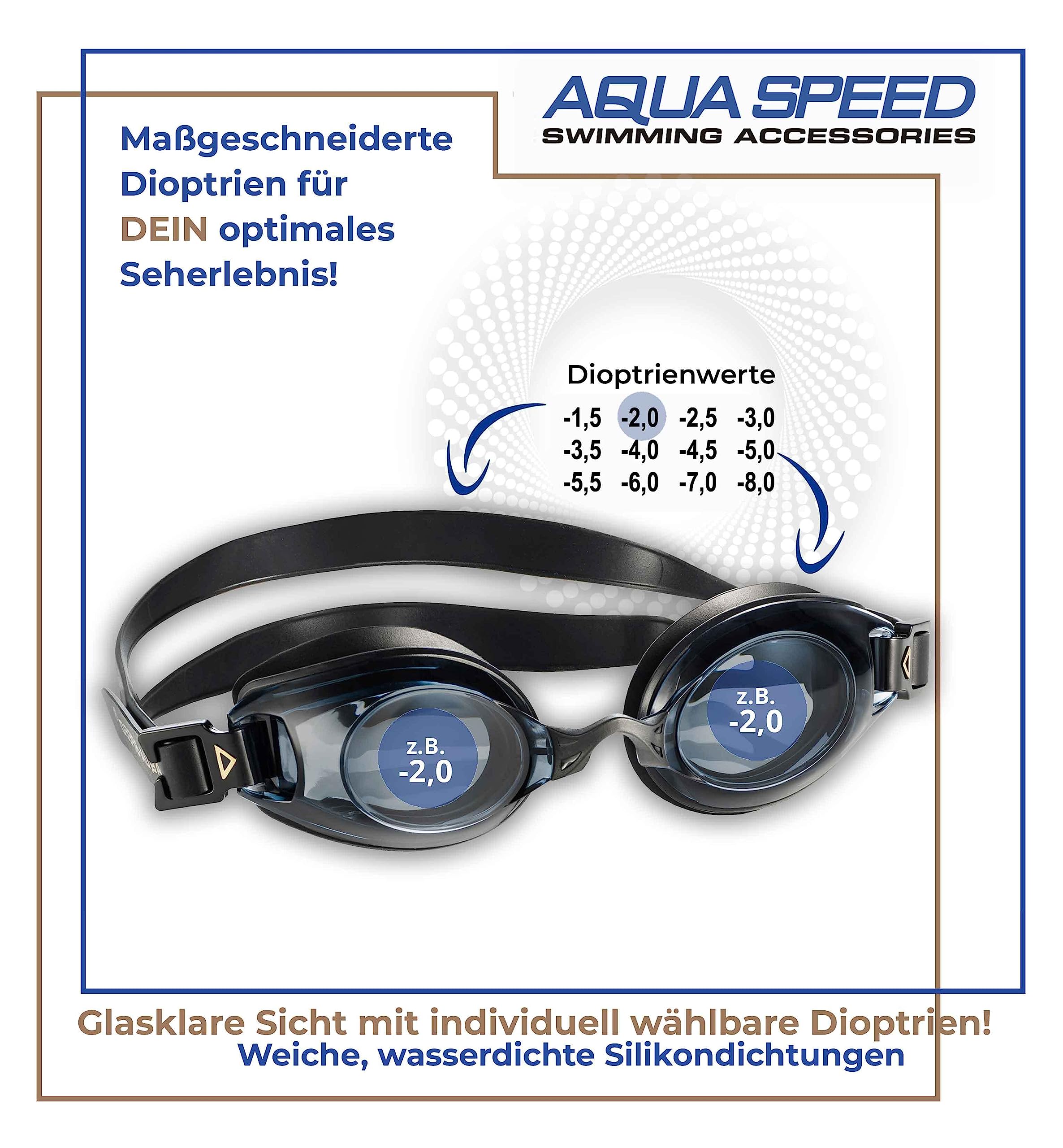 Aqua Speed ® Lumina, Lunettes de Natation avec dioptries de -1,5 à -8,0 / UVA/UVB de 100%