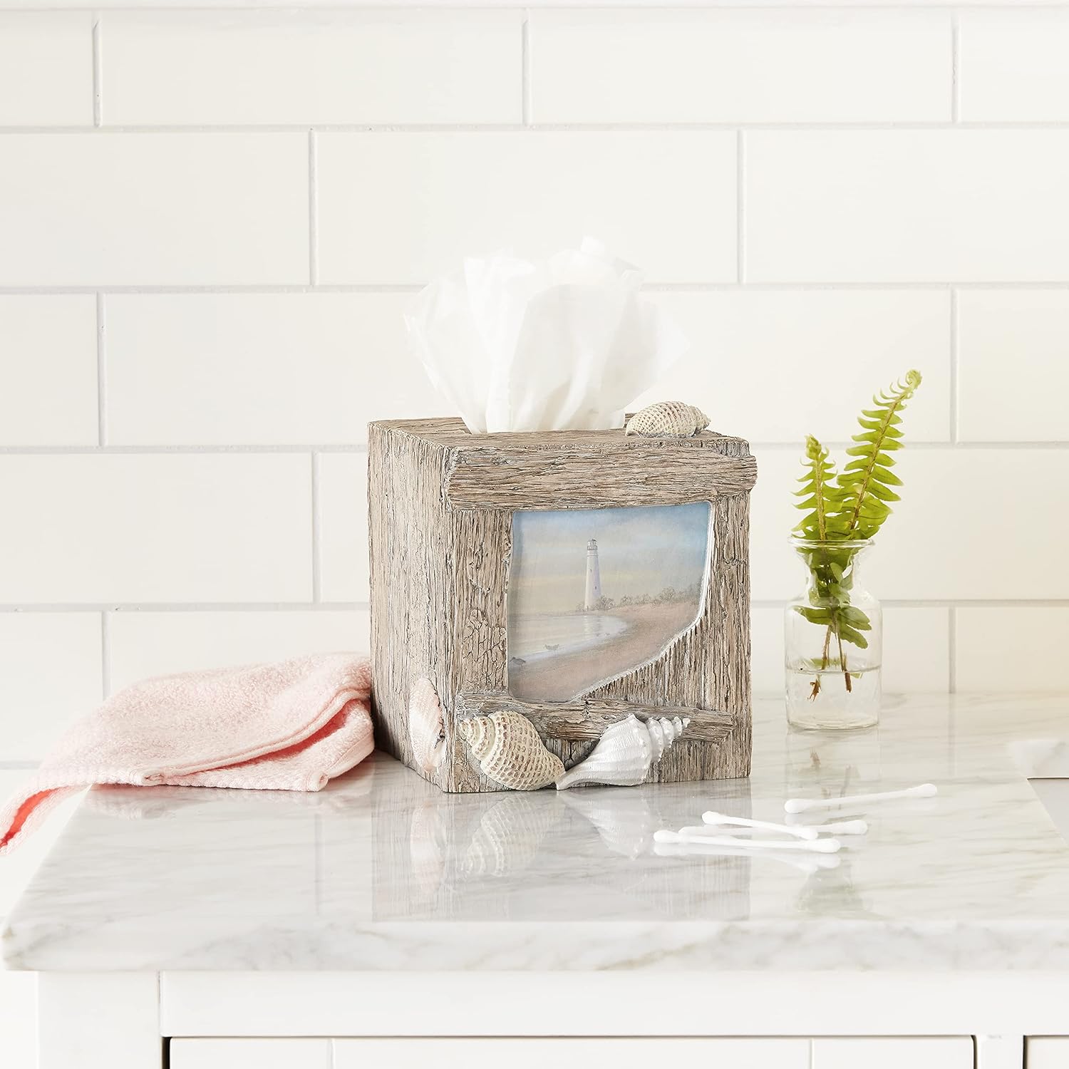 Creative Bath Products Inc. ATB58MULT Products at The Beach Boutique Cover, Tissue Box, Blue/Tan