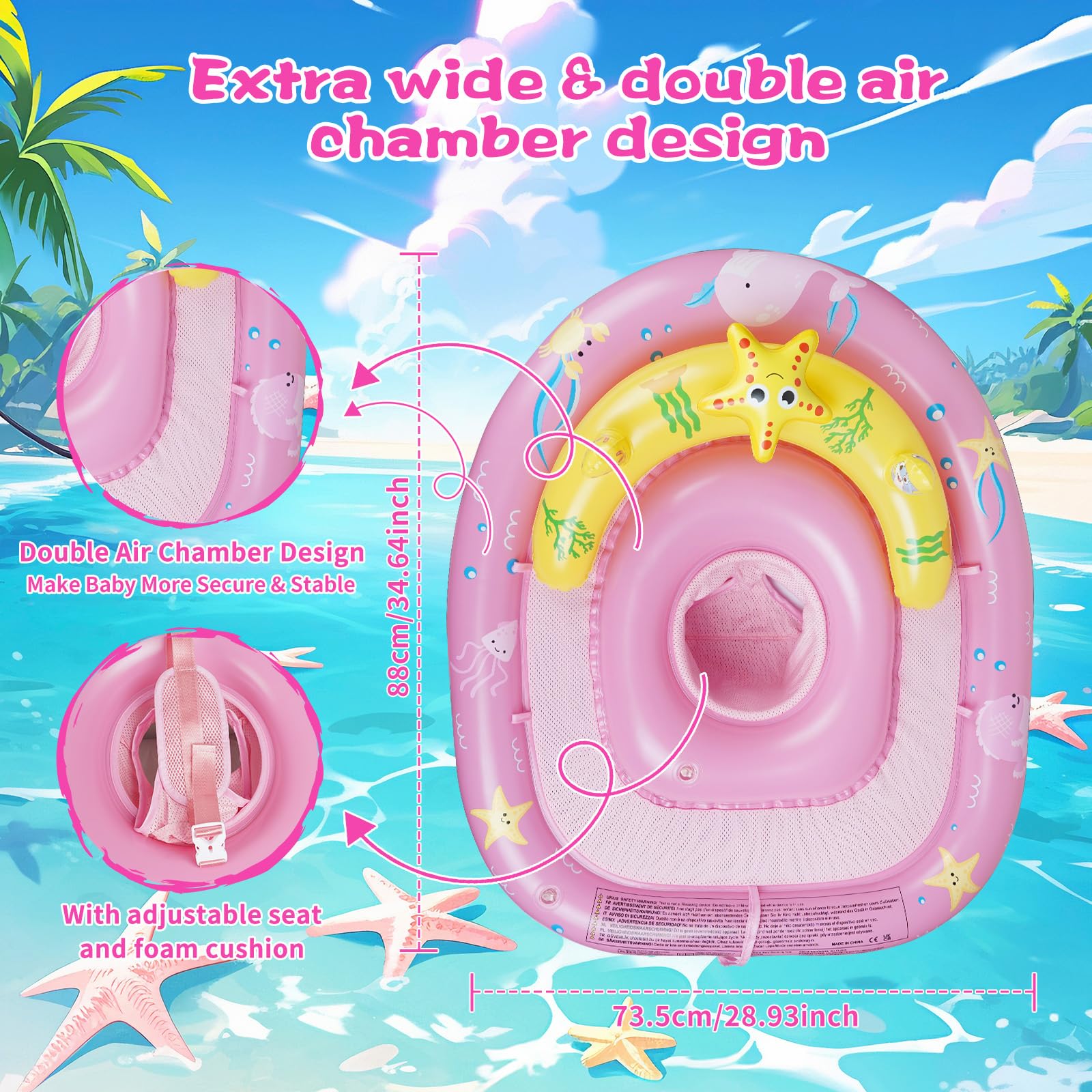Baby Pool Float with UPF50+ Sun Canopy, Baby Swimming Float with Adjustable Safety Seat - Image 2