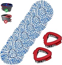 Mop Head Replacement Compatiable with Ocedar RinseClean 2-Tank System, Mircofiber Mop Heads Refill and Scrub Brush for O Cedar Rinseclean Spin Mop, 6 Pack Mop Refills & 2 Scrub Head for Floor Cleaning