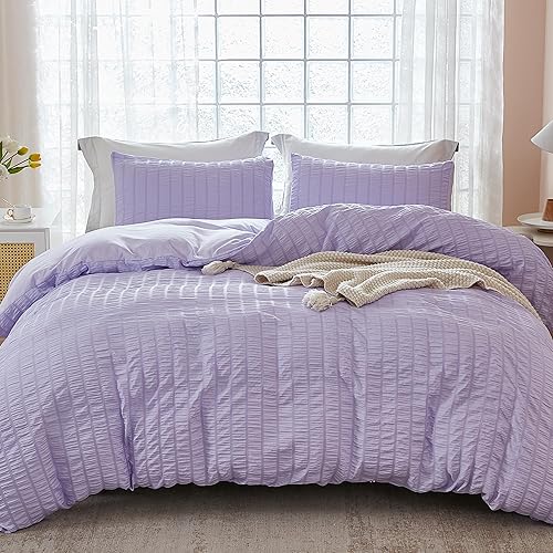 AveLom Juego de funda de edredón de sirsaca color morado lavanda tamaño Queen (90 x 90 pulgadas), 3 piezas (1 funda de edredón + 2 fundas de disponible en Yaxa Guatemala