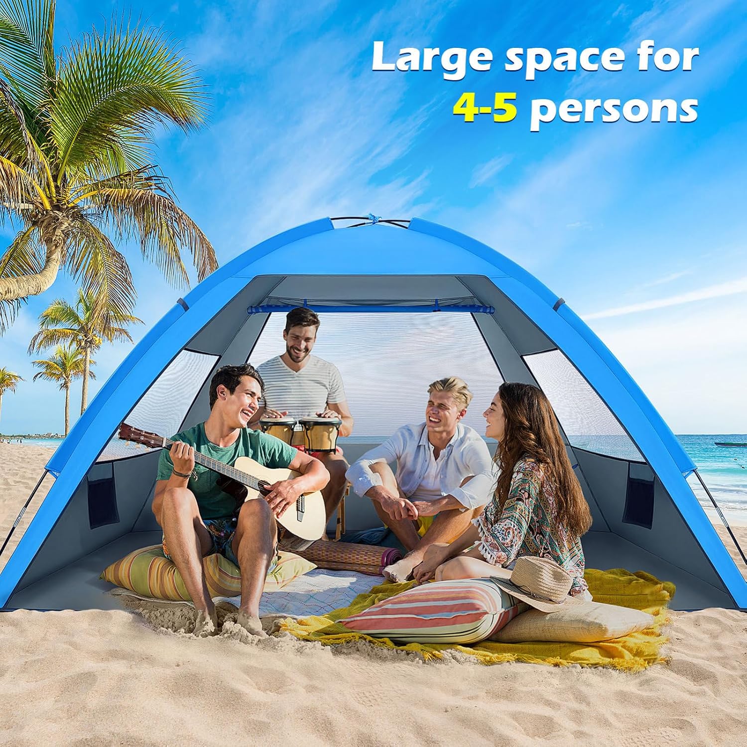 CALLARON Folding Beach Tent, Large Sun Shelter, UPF 50+ Pop Up Beach Tent, Portable Family Tents, Quick Open Canopy for 2-4 People Camping Travel