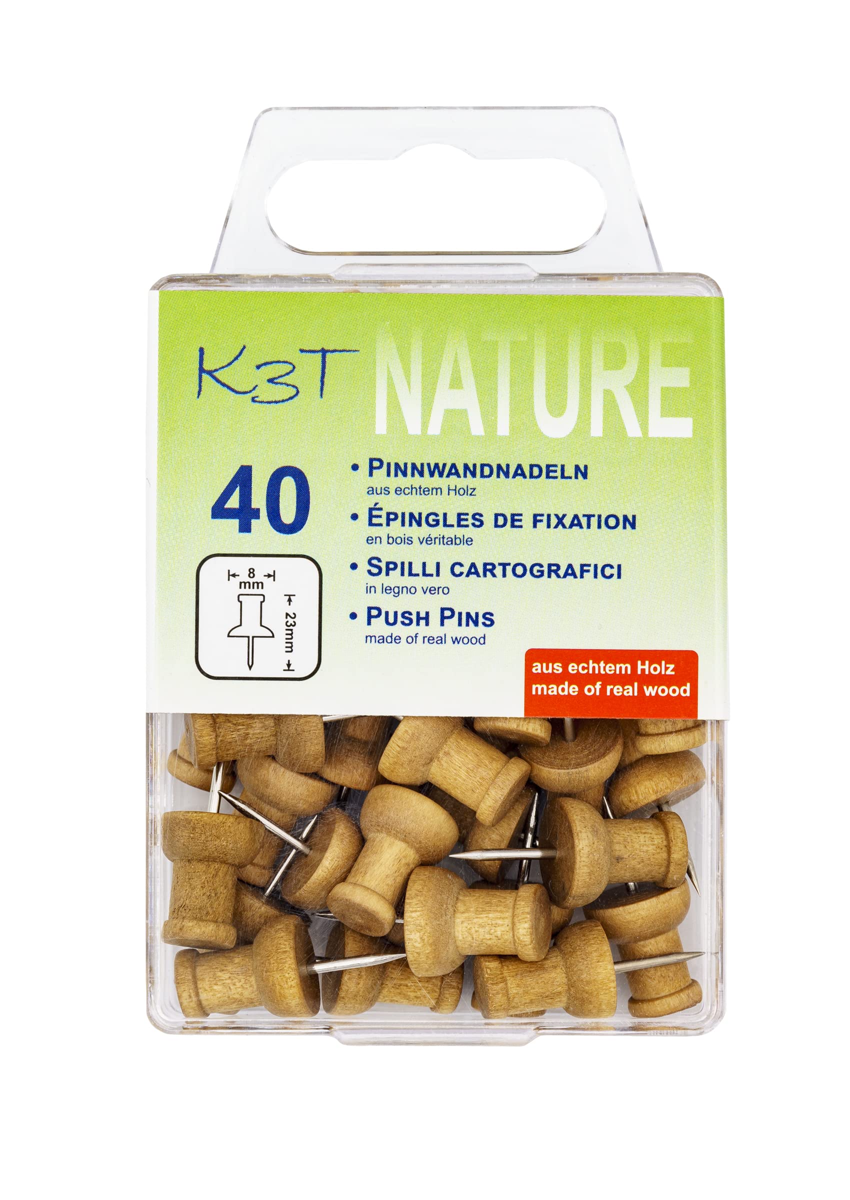 K3T 48364 Push Pins Pack of 40 Real Wood