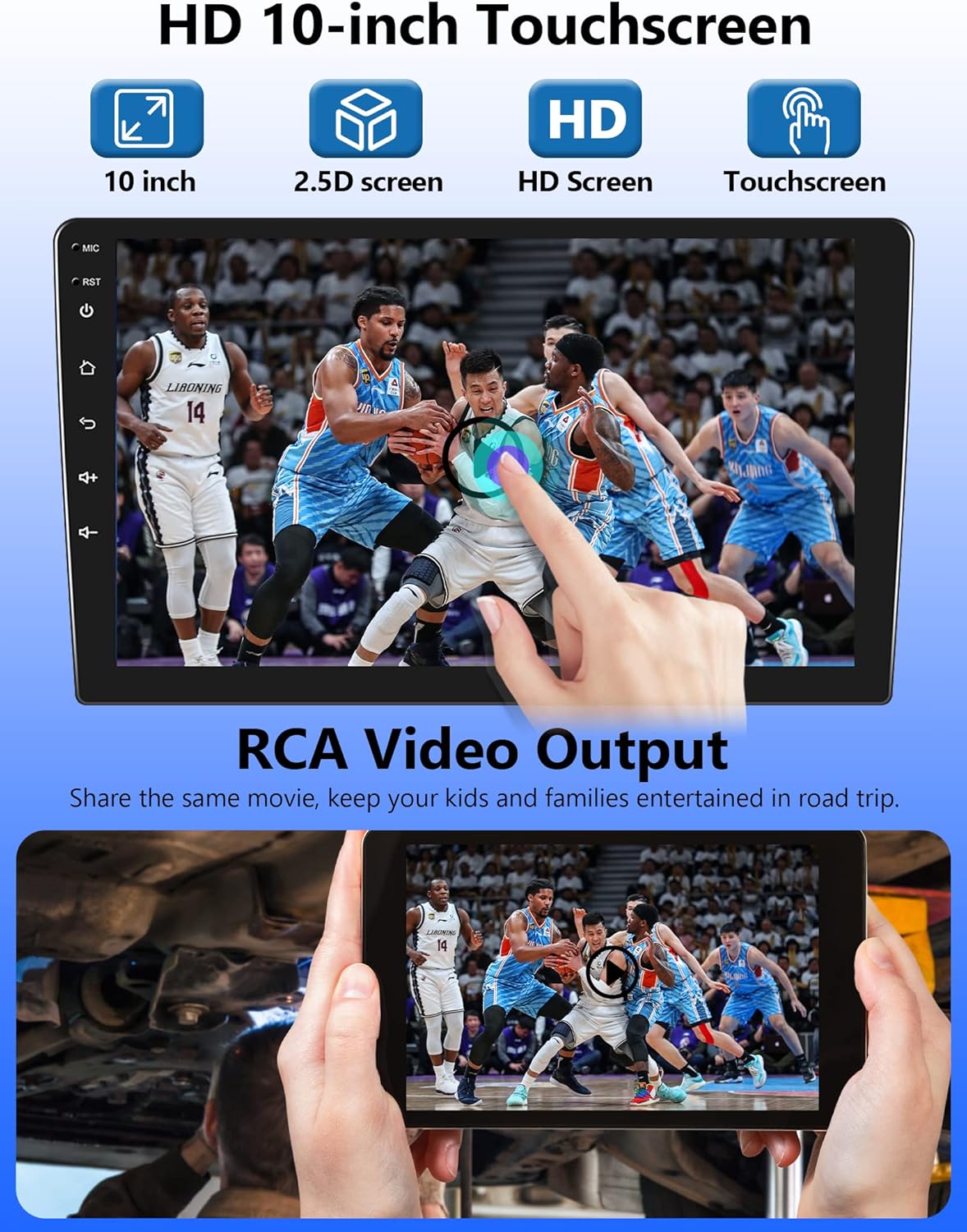 10 Inch Android Car Stereo Double Din with Wireless Carplay Android Auto, Touch Screen Car Radio Supports GPS Navigation, WiFi, Hi-Fi Sound, FM/RDS Radio, Split Screen+ Backup Camera : Electronics