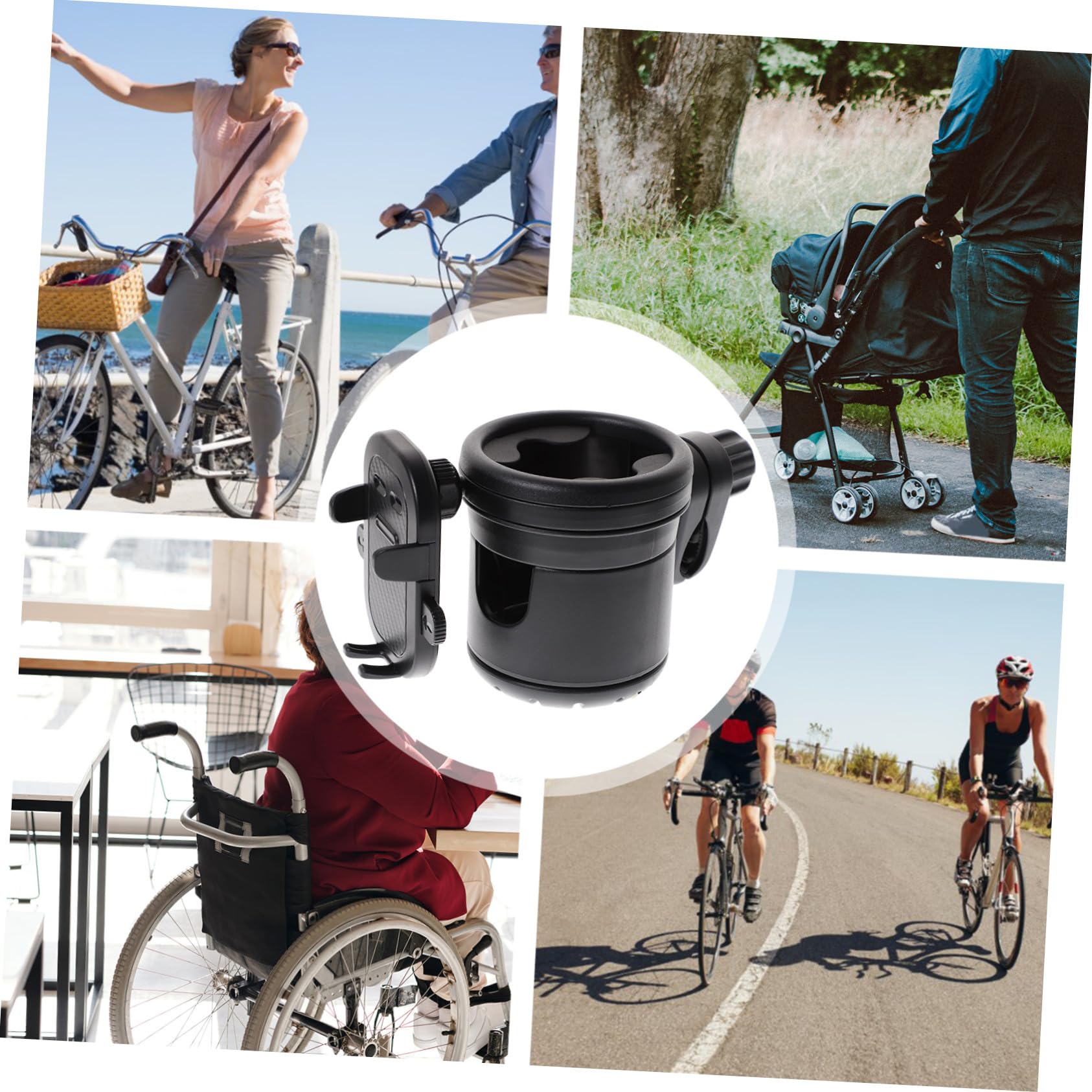 Portabevande Passeggino Nero con Porta Telefono Supporto per Bottiglia per Carrozzina Bicicletta Sedia Rotelle e Scooter Antiscivolo e Facile da Montare